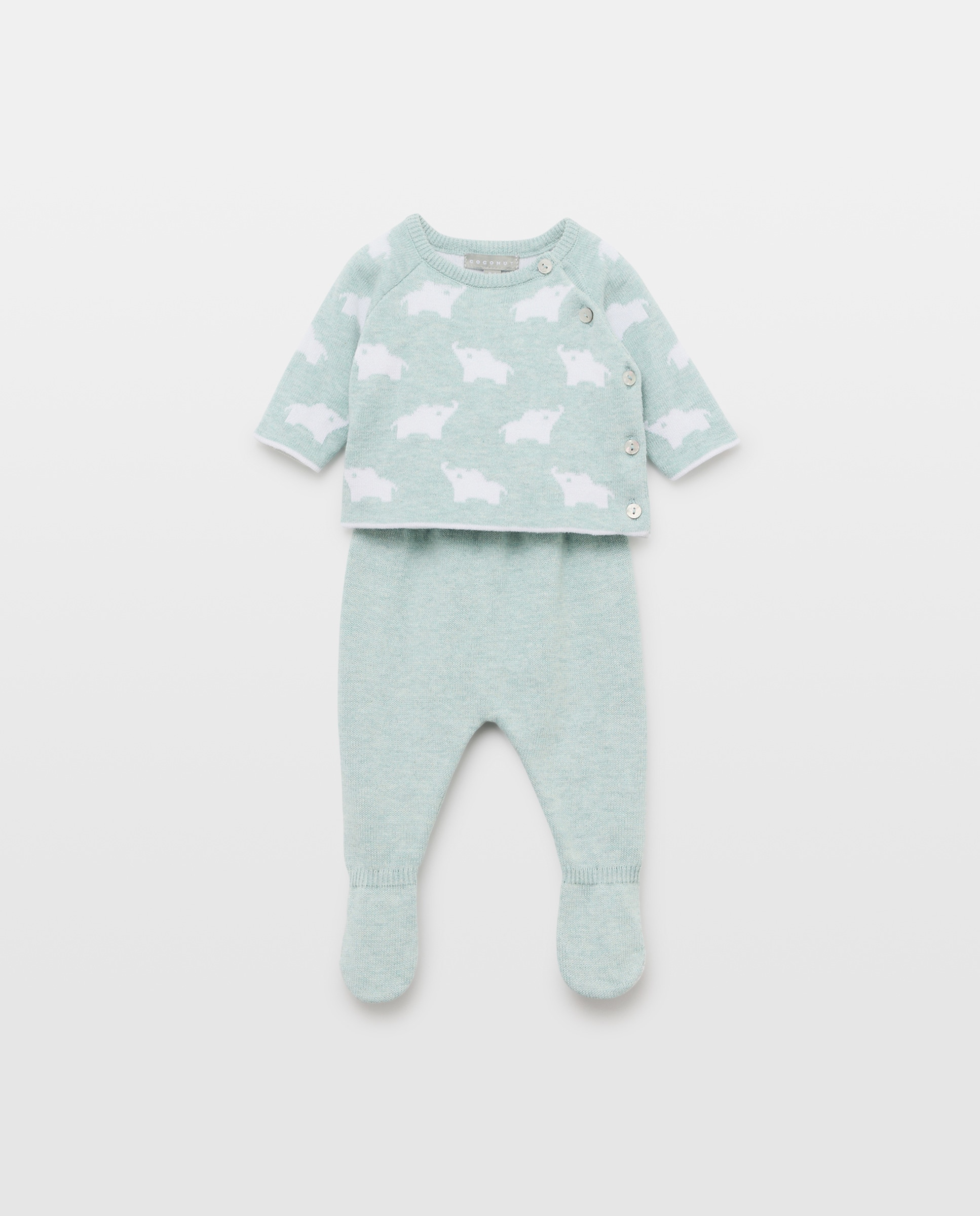Conjunto de 2 Peças de Tricot de Bebé com Manga Comprida e Intársia Verde-1