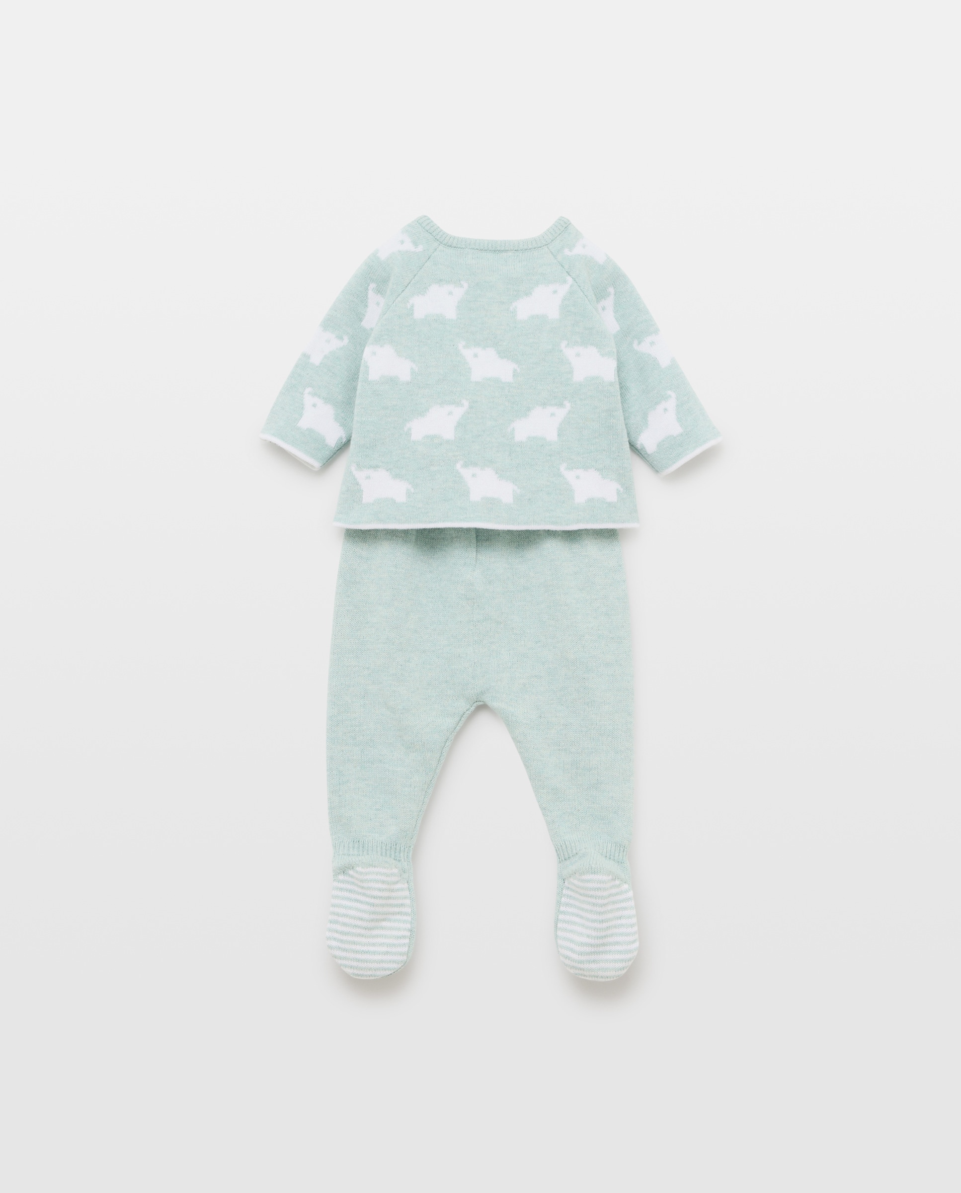 Conjunto de 2 Peças de Tricot de Bebé com Manga Comprida e Intársia Verde-2