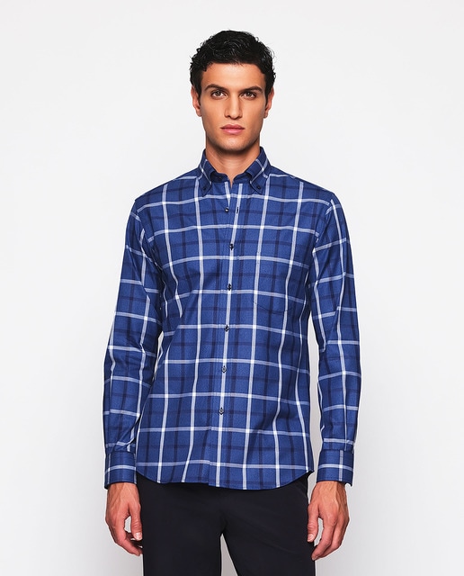 Imagem 0 de Camisa Casual de Manga Comprida e aos Quadrados