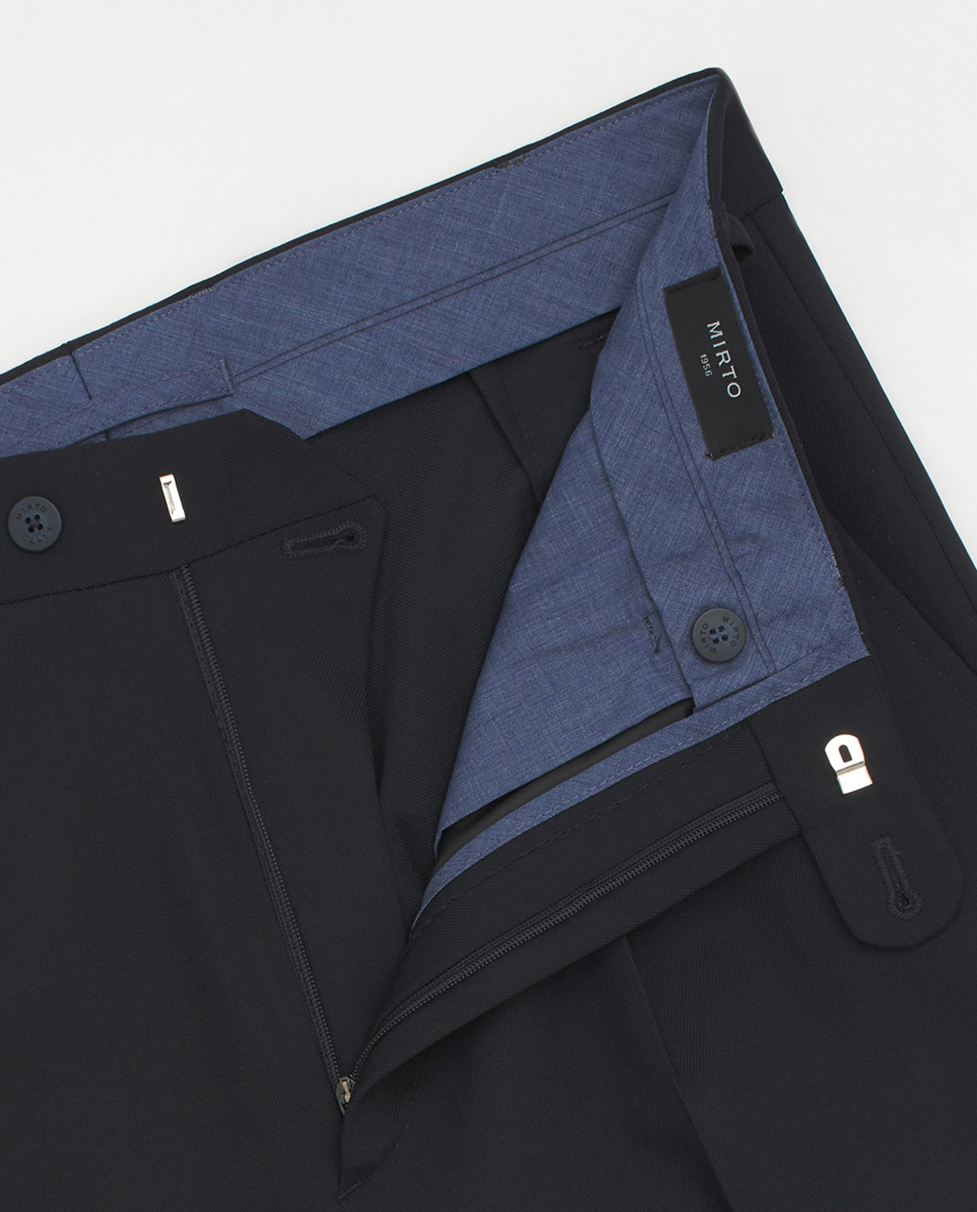 Calças Regular Lisas de Sarja Azul-marinho-5