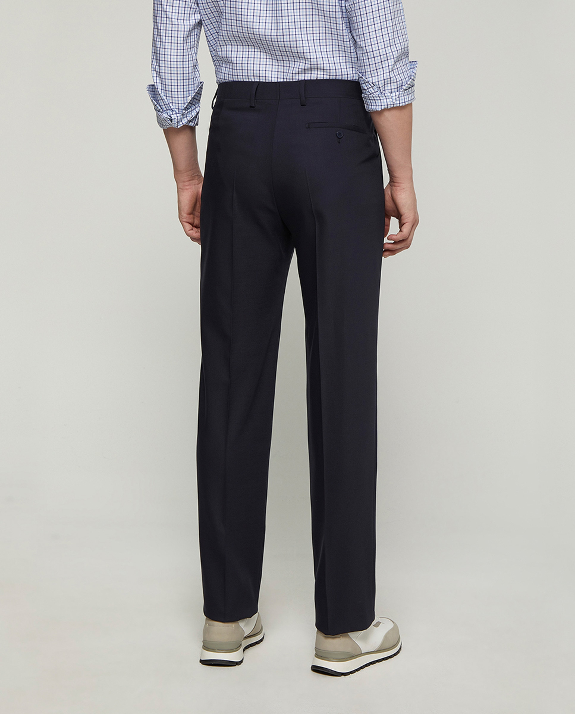 Calças Regular Lisas de Sarja Azul-marinho-3