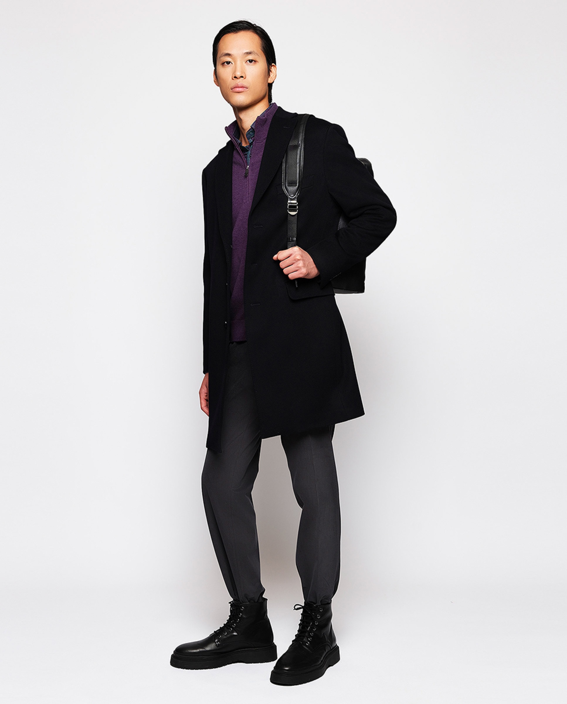 Calças Chino Regular de Algodão Stretch Lisas Azul-marinho-1