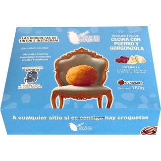 croquetas de cecina con puerro y gorgonzola sin gluten 6 unidades estuche 150 g - Solo Croquetas