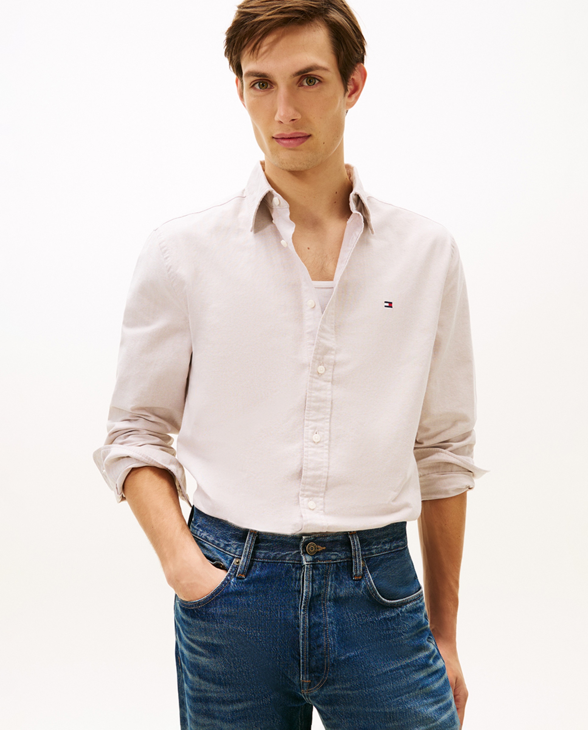 Camisa Lisa Heritage Oxford de Manga Comprida Bege-1