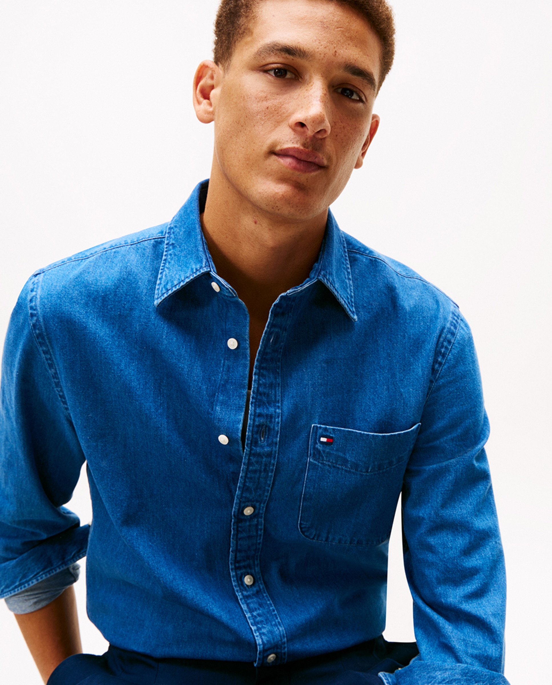 Camisa de Ganga Lisa Azul-3