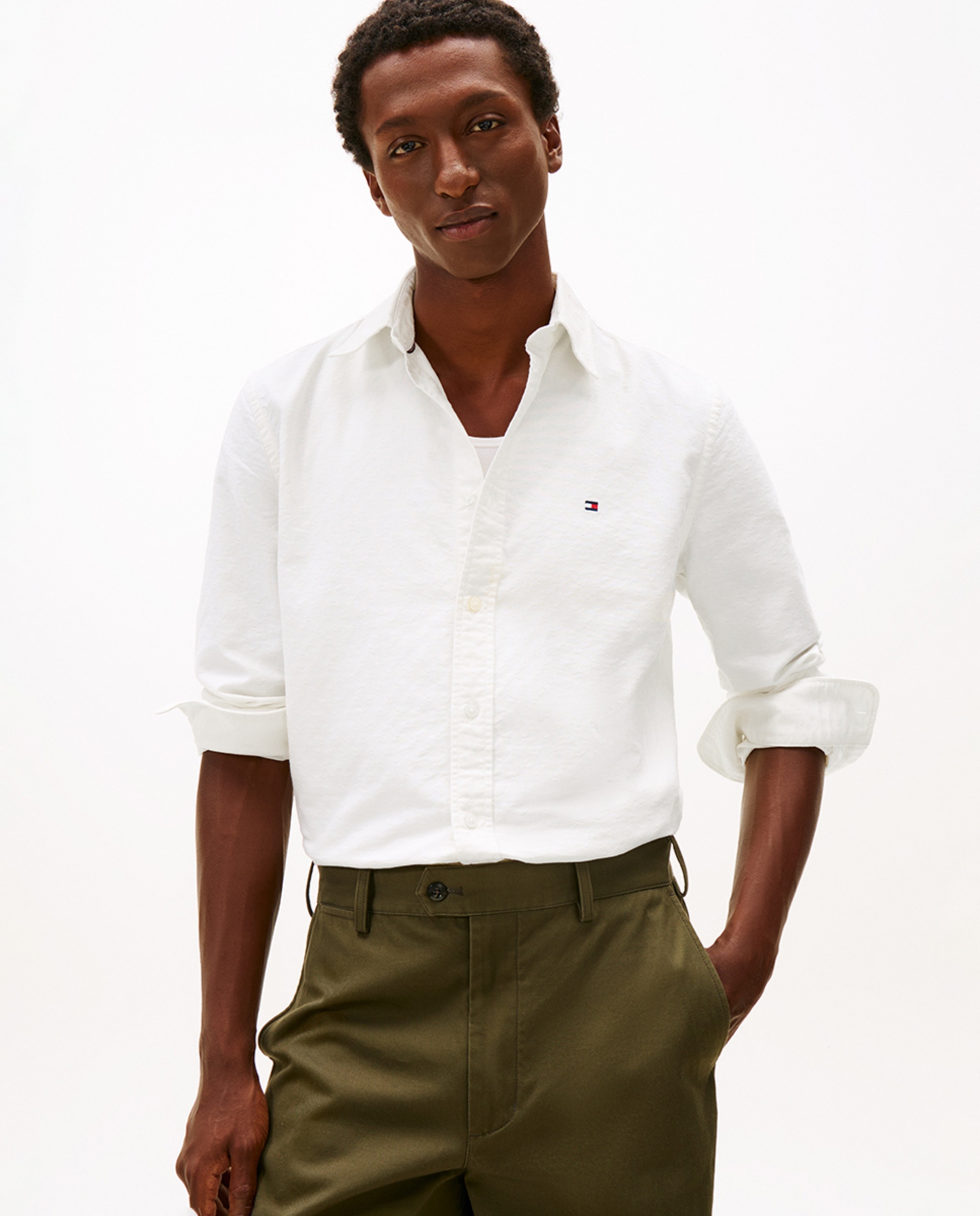 Camisa Lisa Tipo Dobby Branco-1