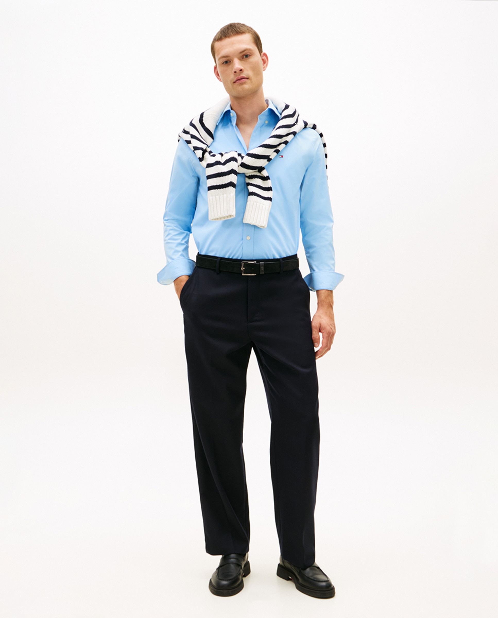 Camisa Lisa de Popelina Azul-5