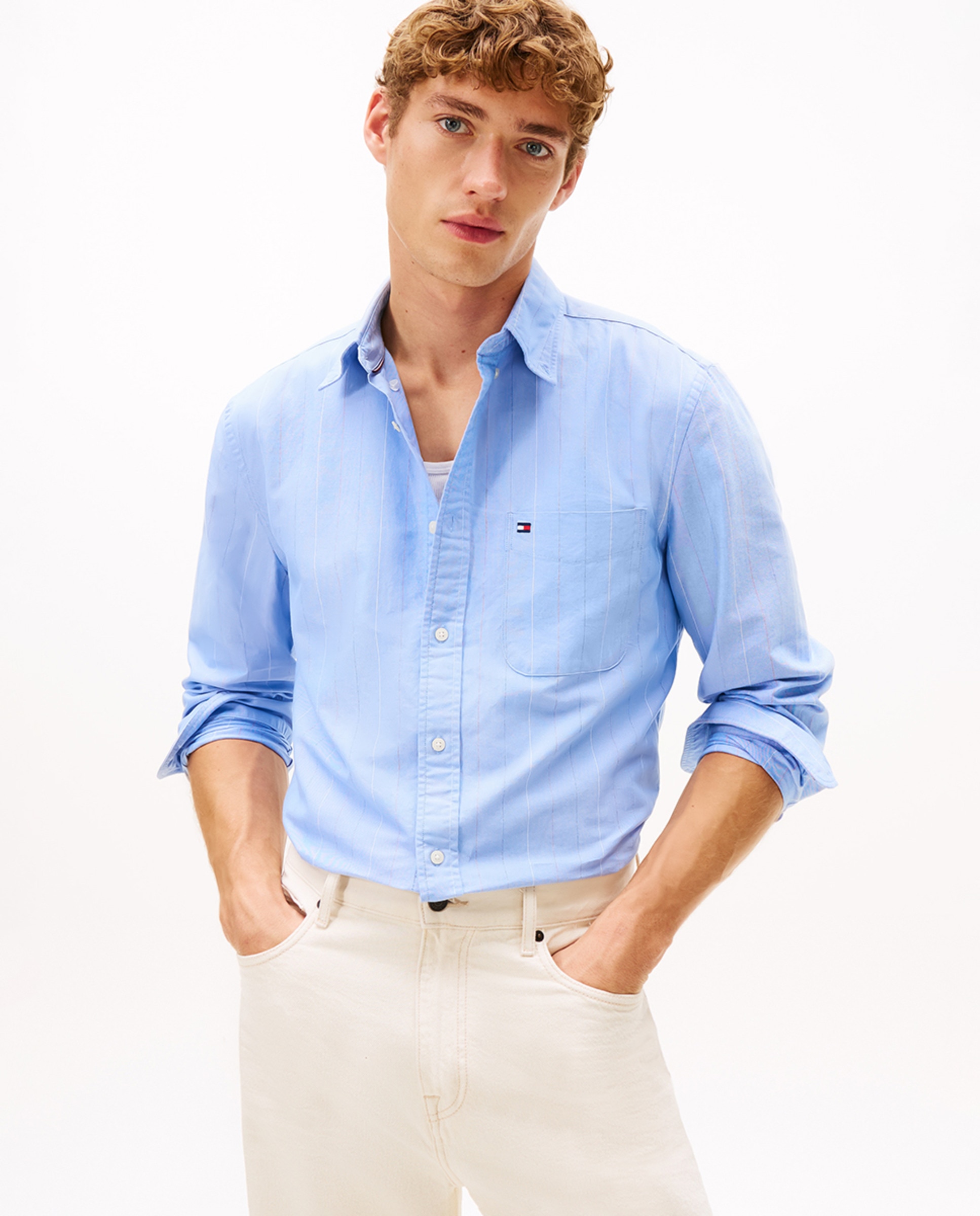 Camisa Oxford Estampada Azul-claro-1