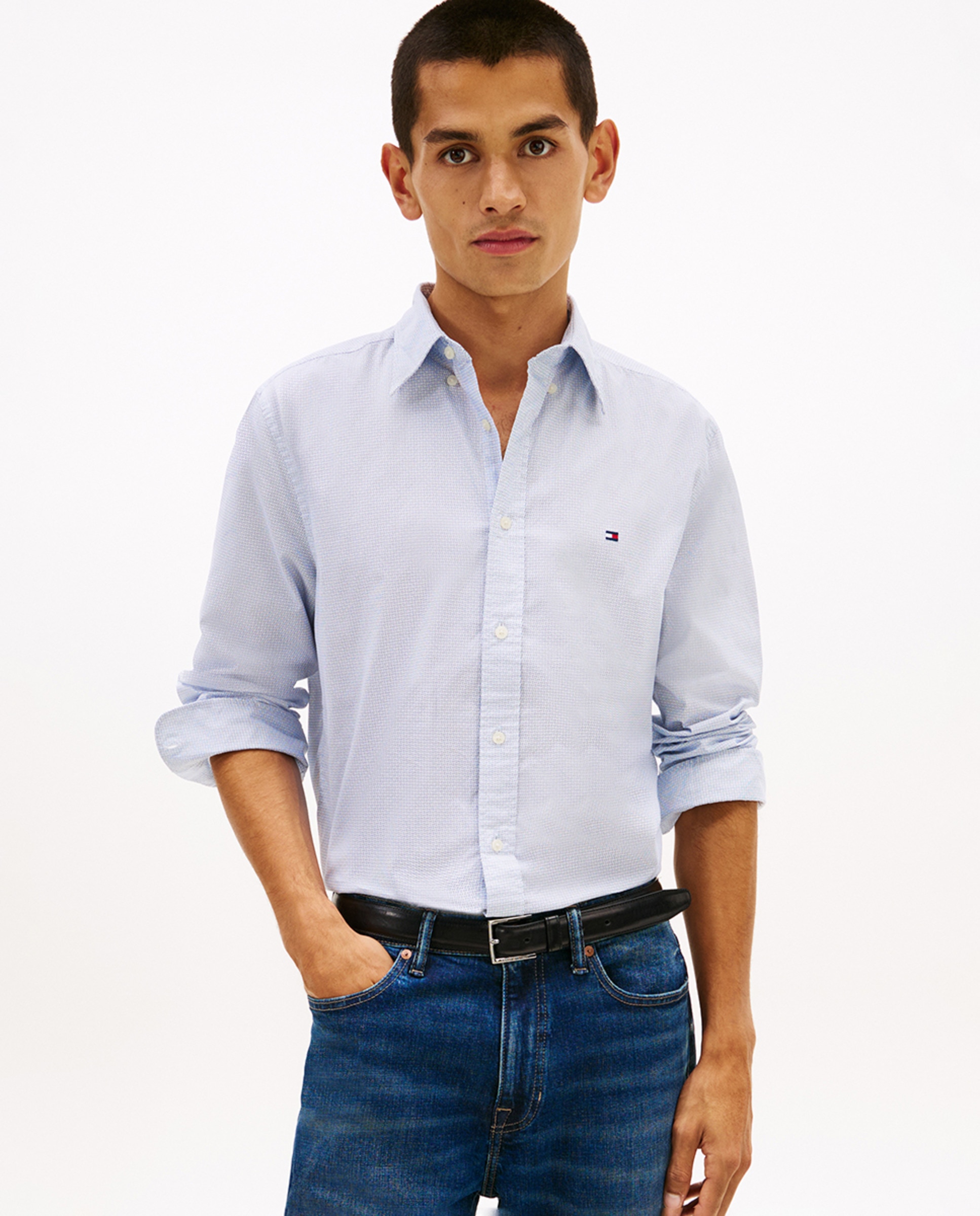Camisa Estampada de Popelina Azul-1