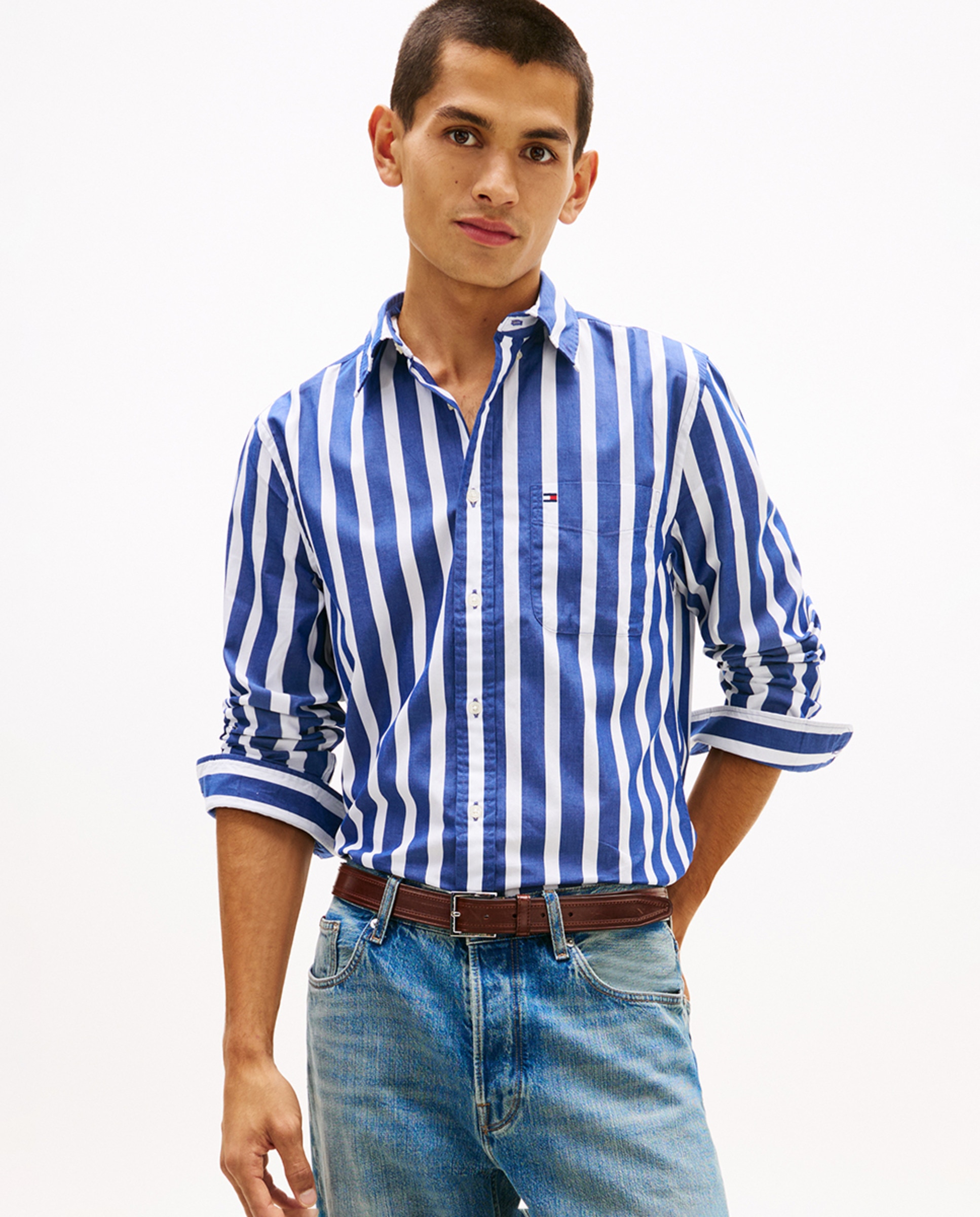 Camisa Estampada de Popelina Azul-1