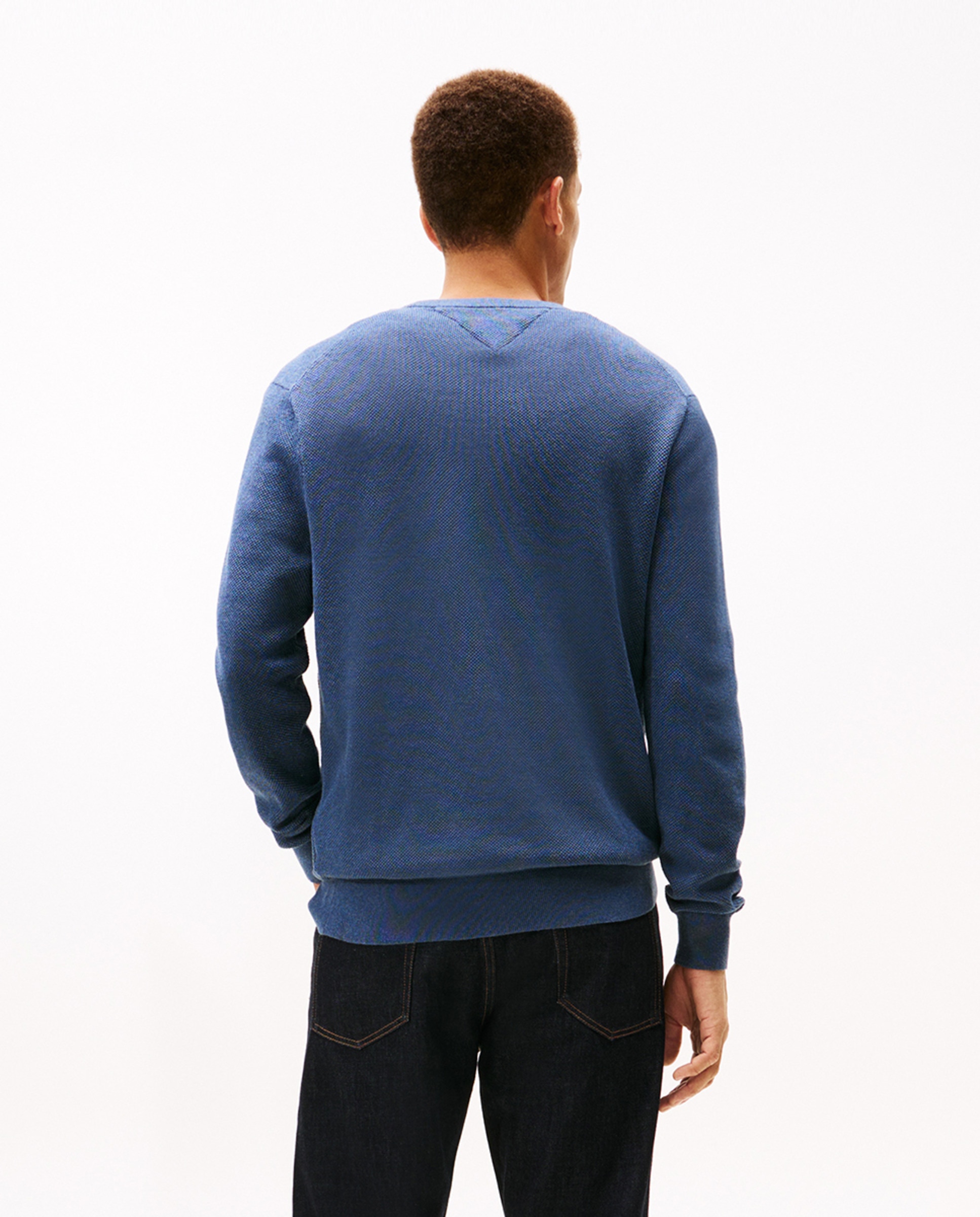 Camisola de Malha Lisa de Algodão com Gola Redonda Azul-índigo-2