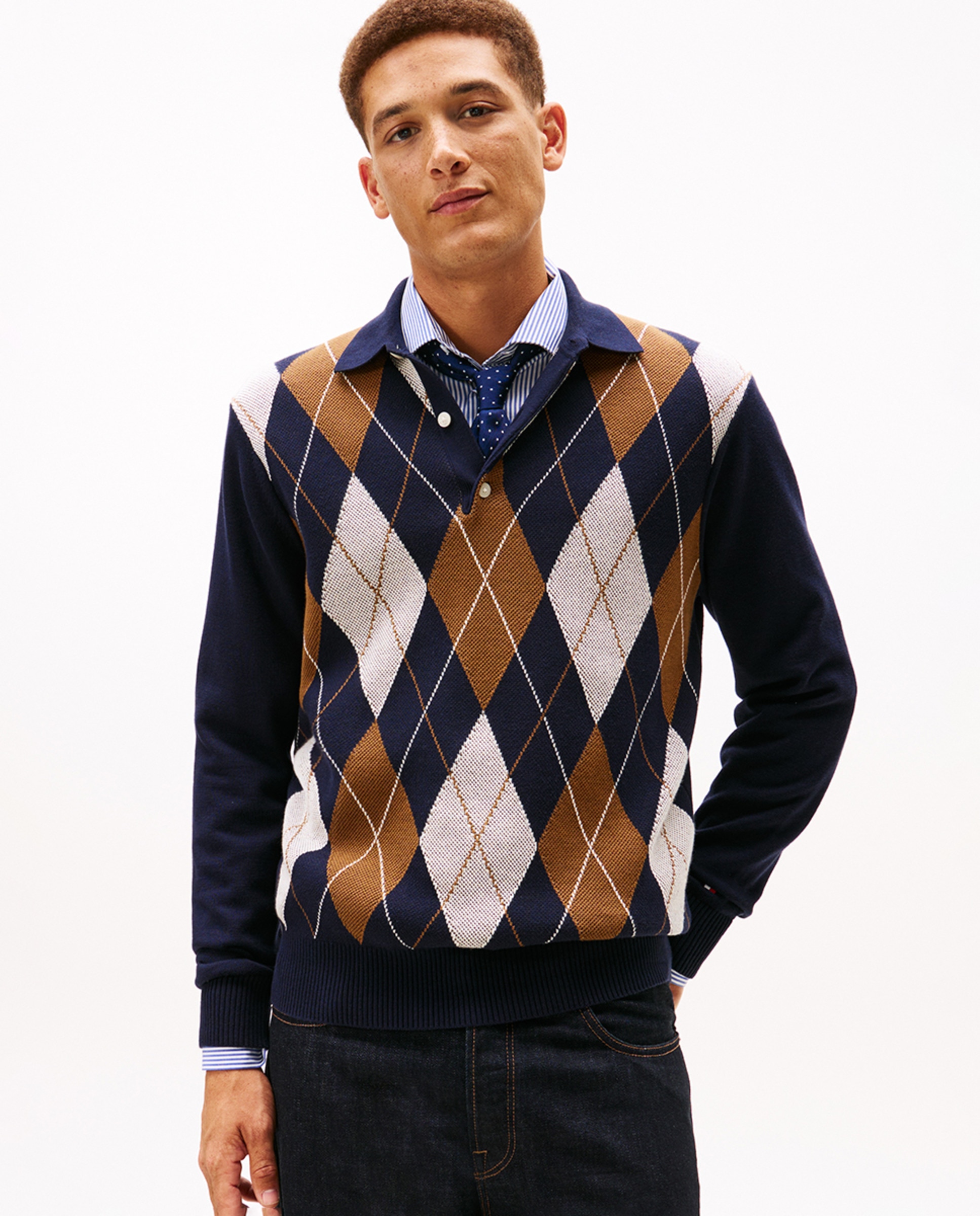 Camisola de Malha Tipo Polo Estampado Azul-marinho-1