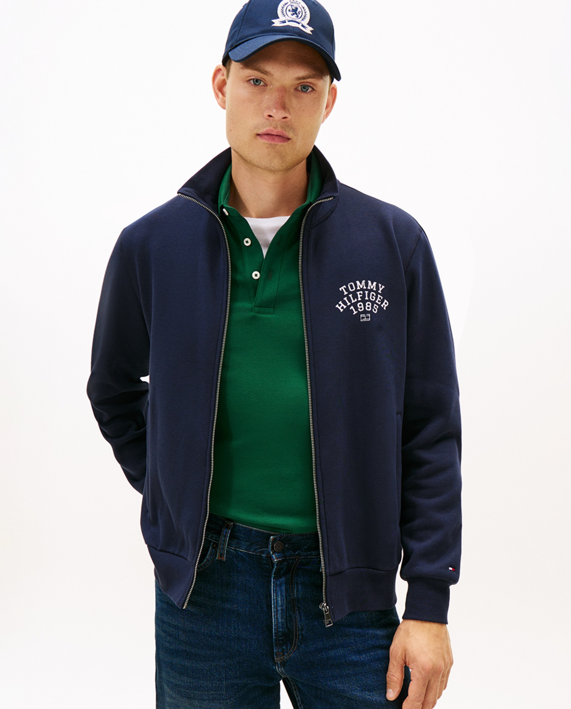 Sweatshirt sem Capuz e com Fecho de Correr Azul-marinho-1