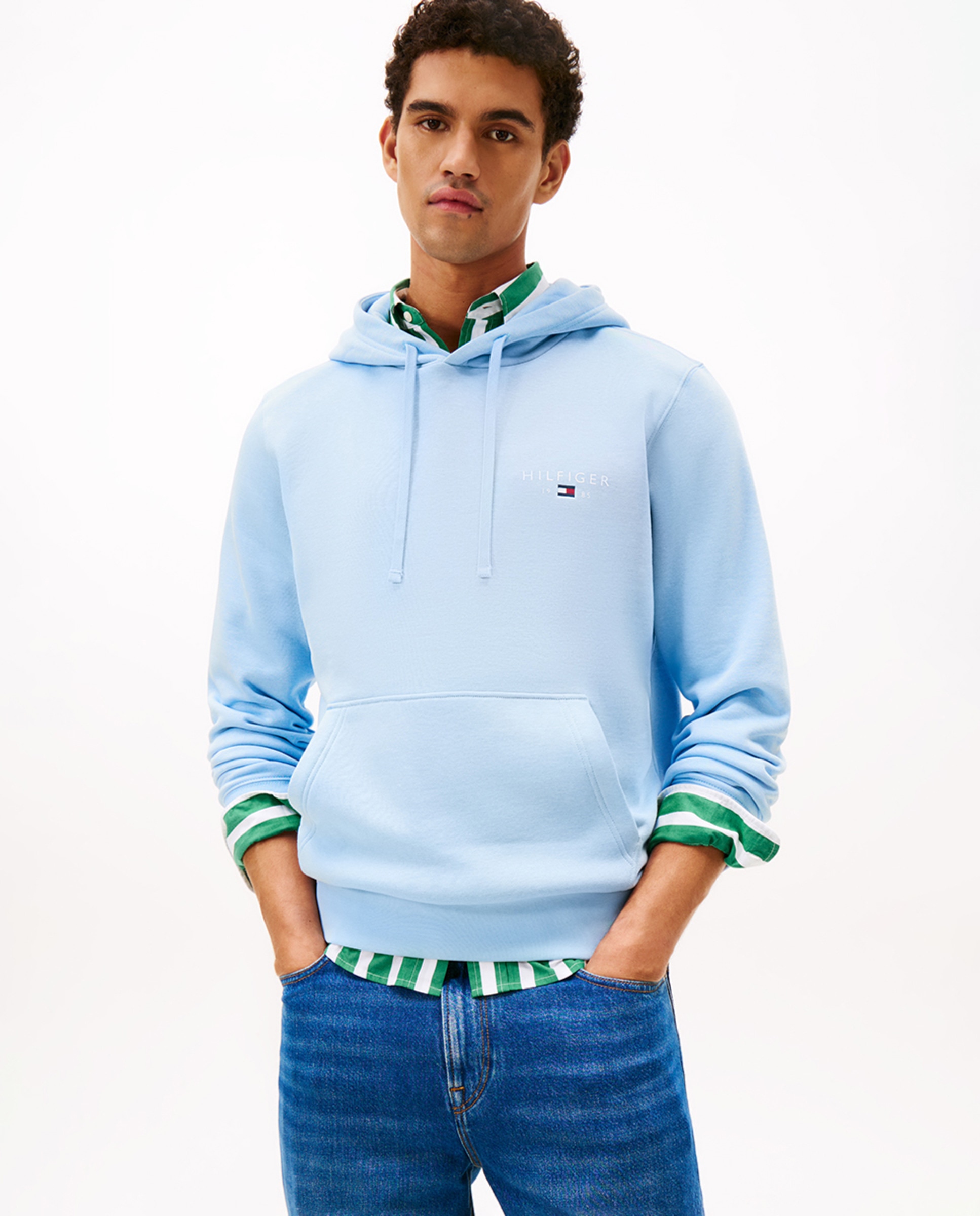 Sweatshirt com Capuz e sem Fecho de Correr Azul-1