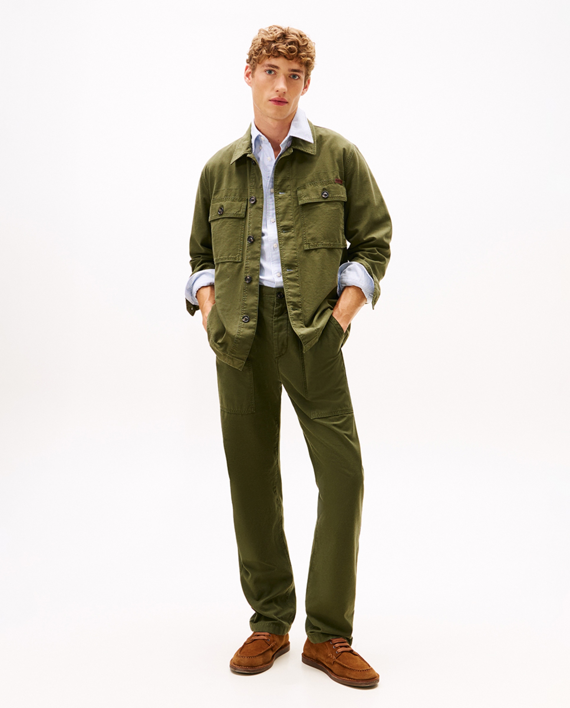 Sobrecamisa Lisa com Efeito de Lavagem Verde-militar-6