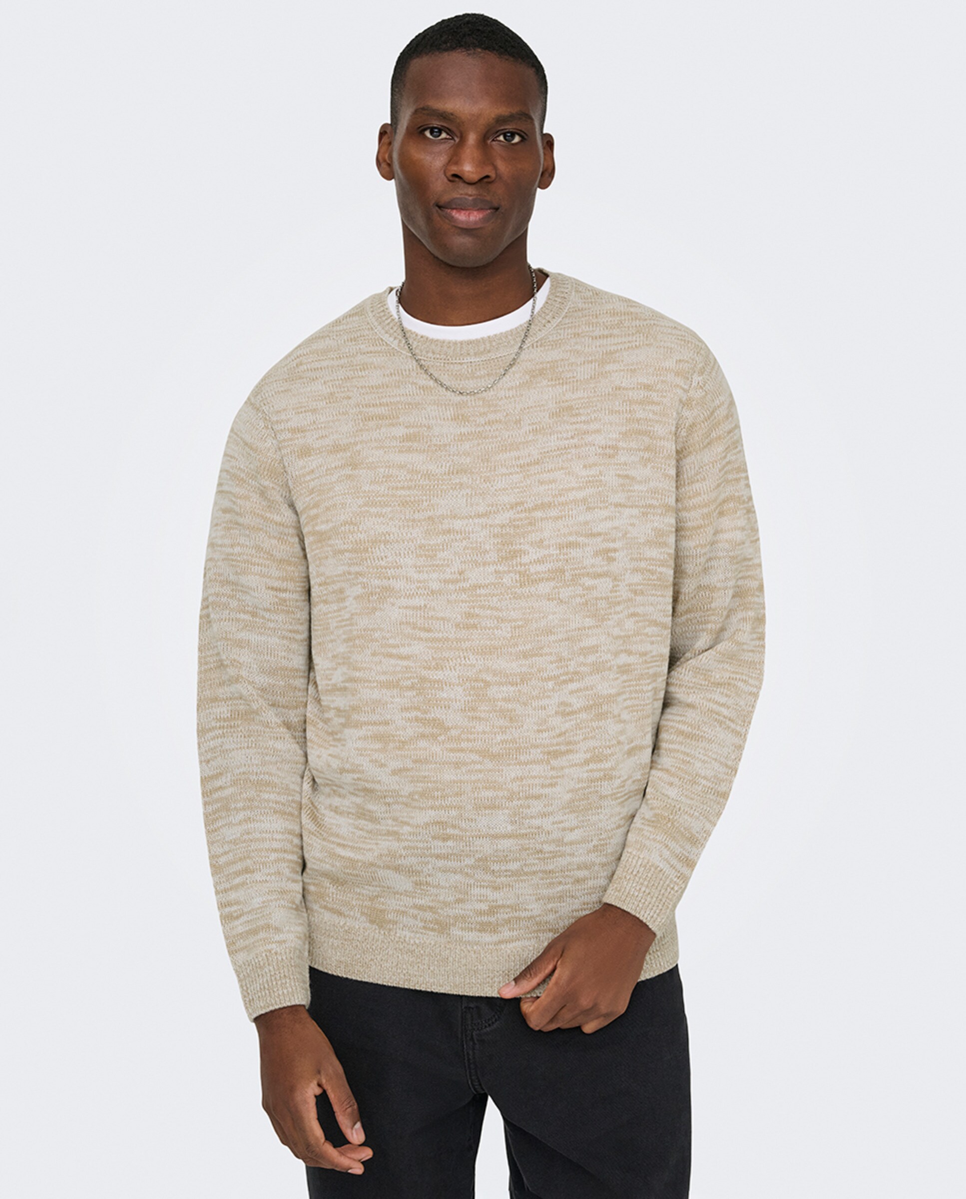 Camisola de Malha Regular Fit com Gola Redonda Bege-4