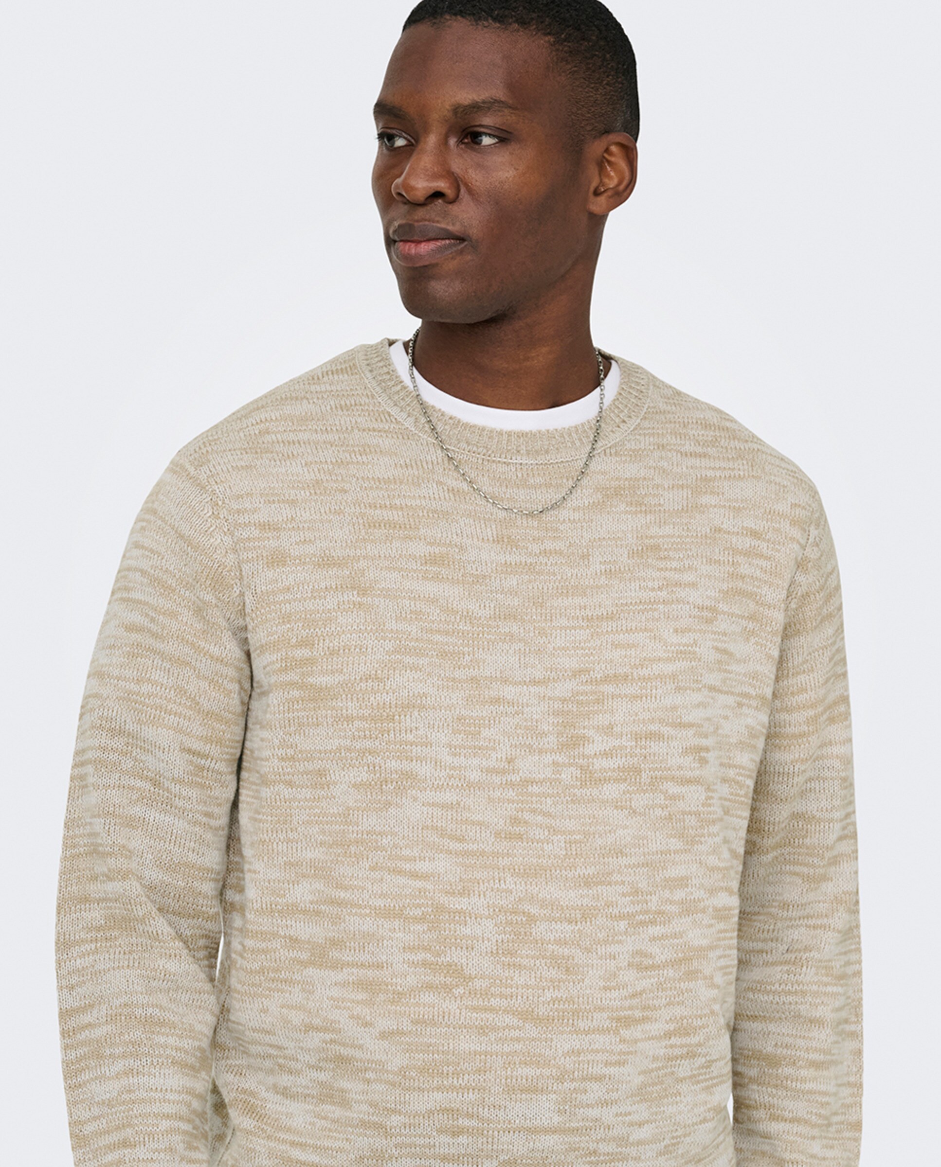 Camisola de Malha Regular Fit com Gola Redonda Bege-3