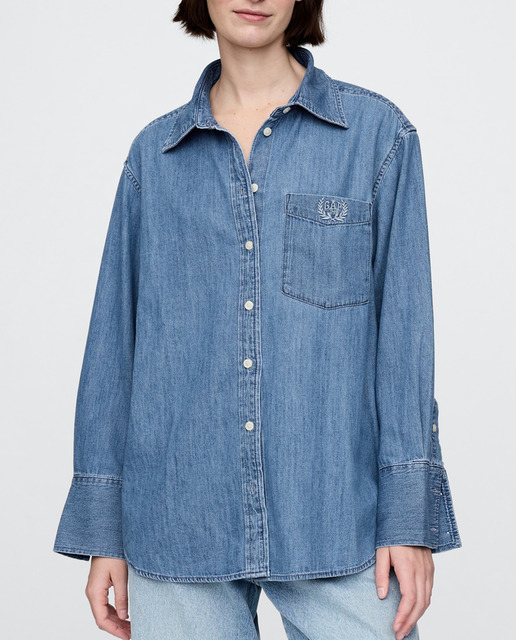 Imagen 0 de Camisa vaquera de mujer oversize con logo