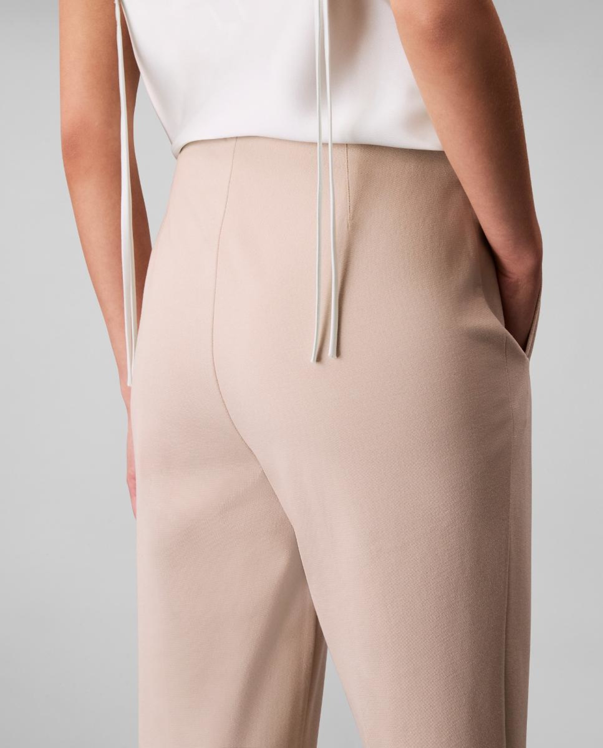 Calças com Cintura Elástica Bege-5