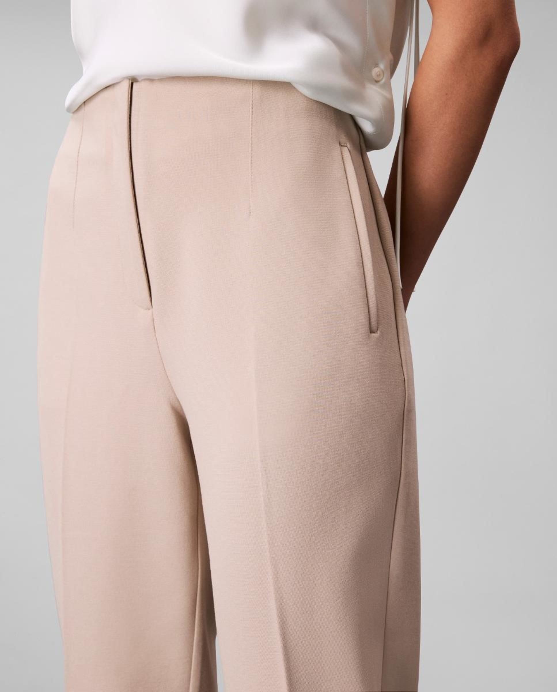 Calças com Cintura Elástica Bege-3