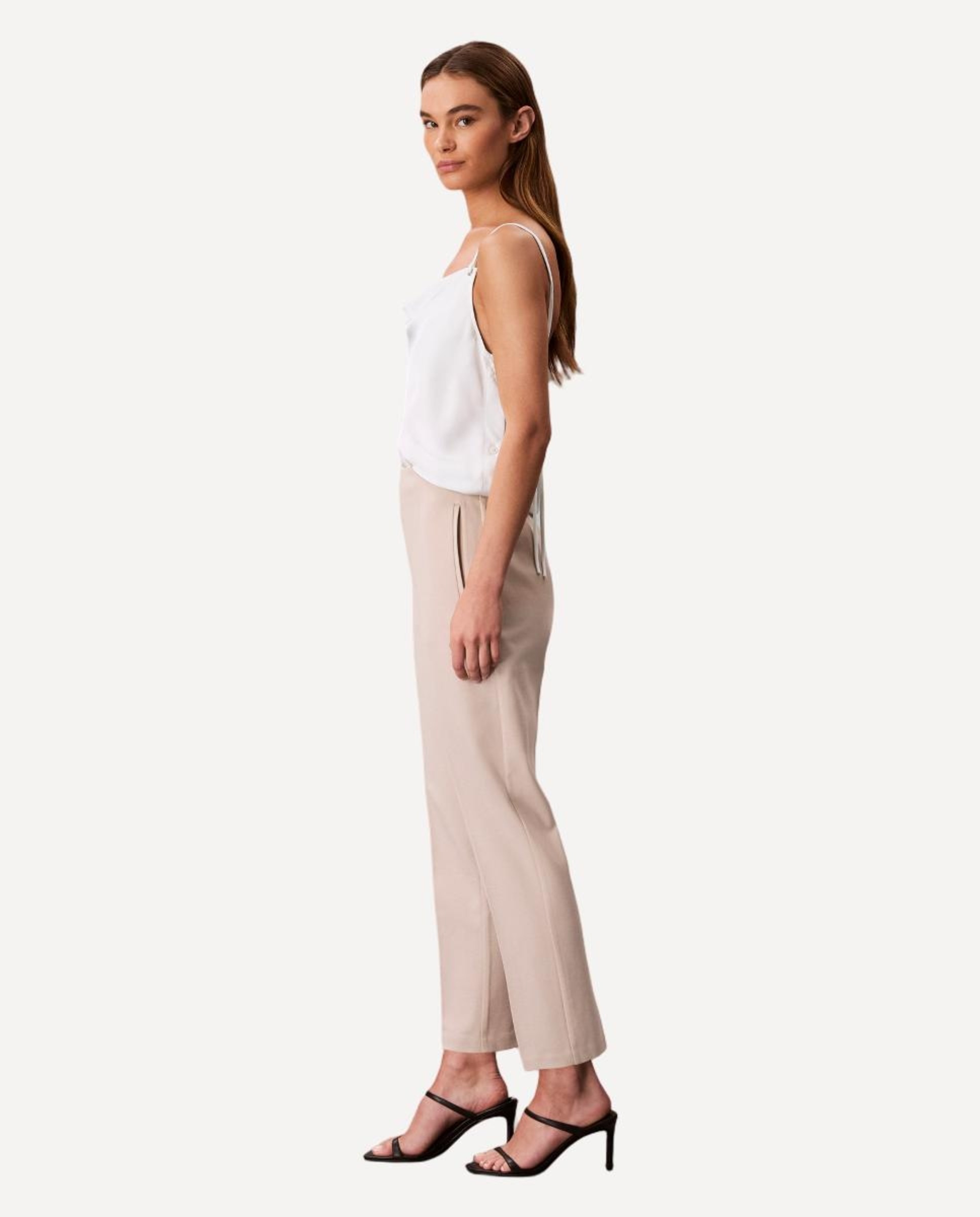 Calças com Cintura Elástica Bege-2