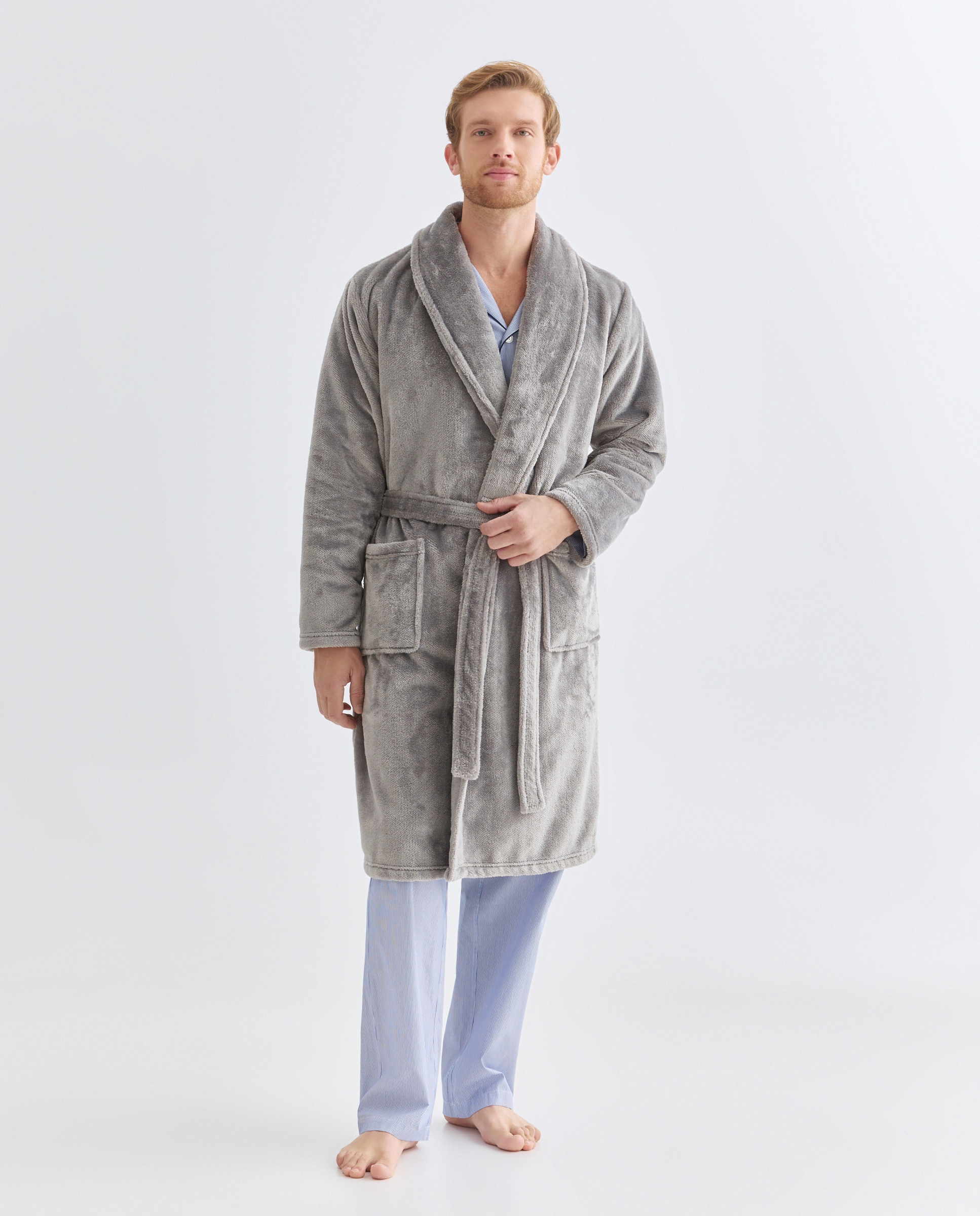 Robe em Velour com Estrutura na Diagonal Cinzento-escuro-1