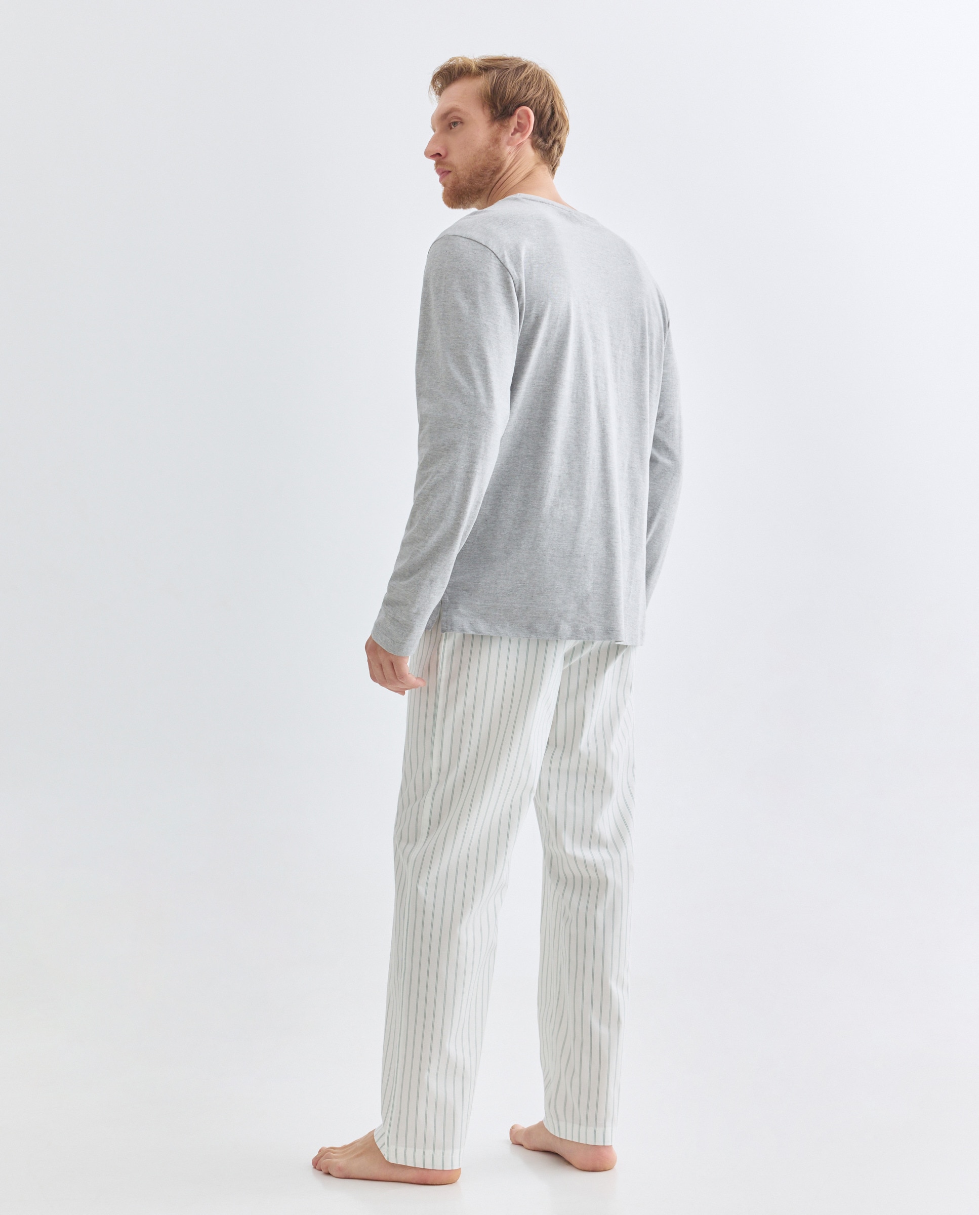 Pijama combinado manga larga Pantalón largo algodón Gris-2