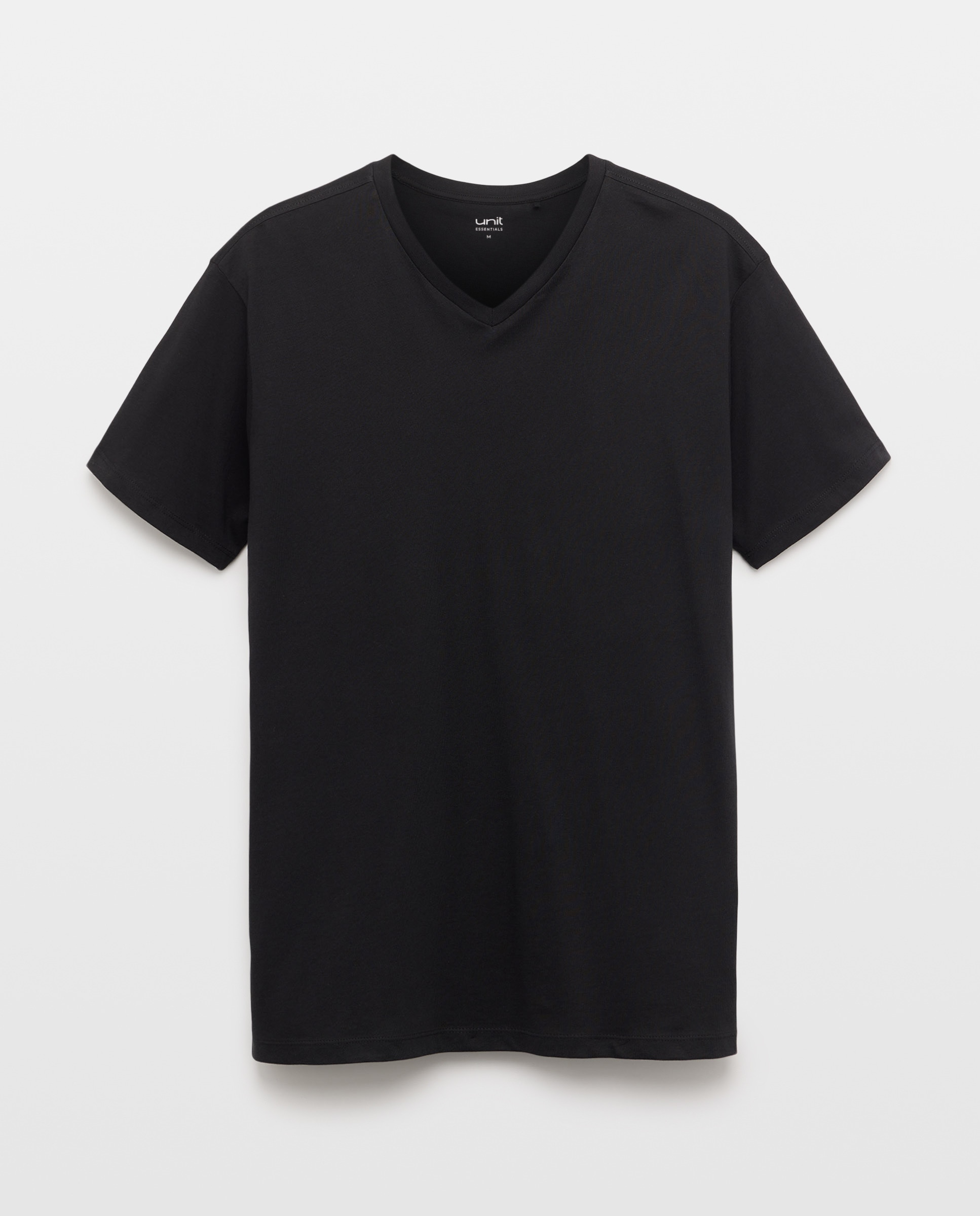 Camiseta de hombre manga corta cuello pico básica Negro-4