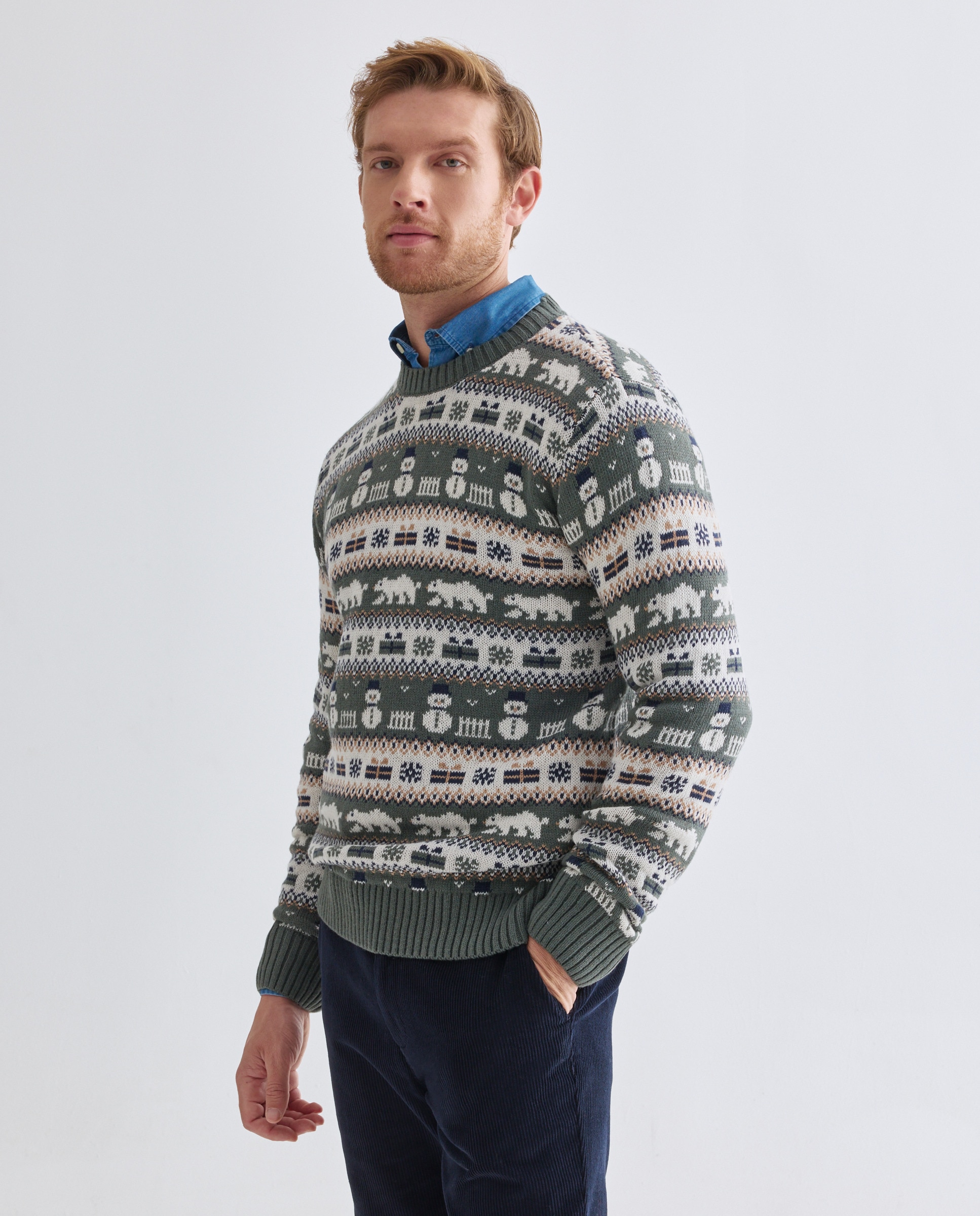 Jersey de hombre cuello caja Christmas Verde-1