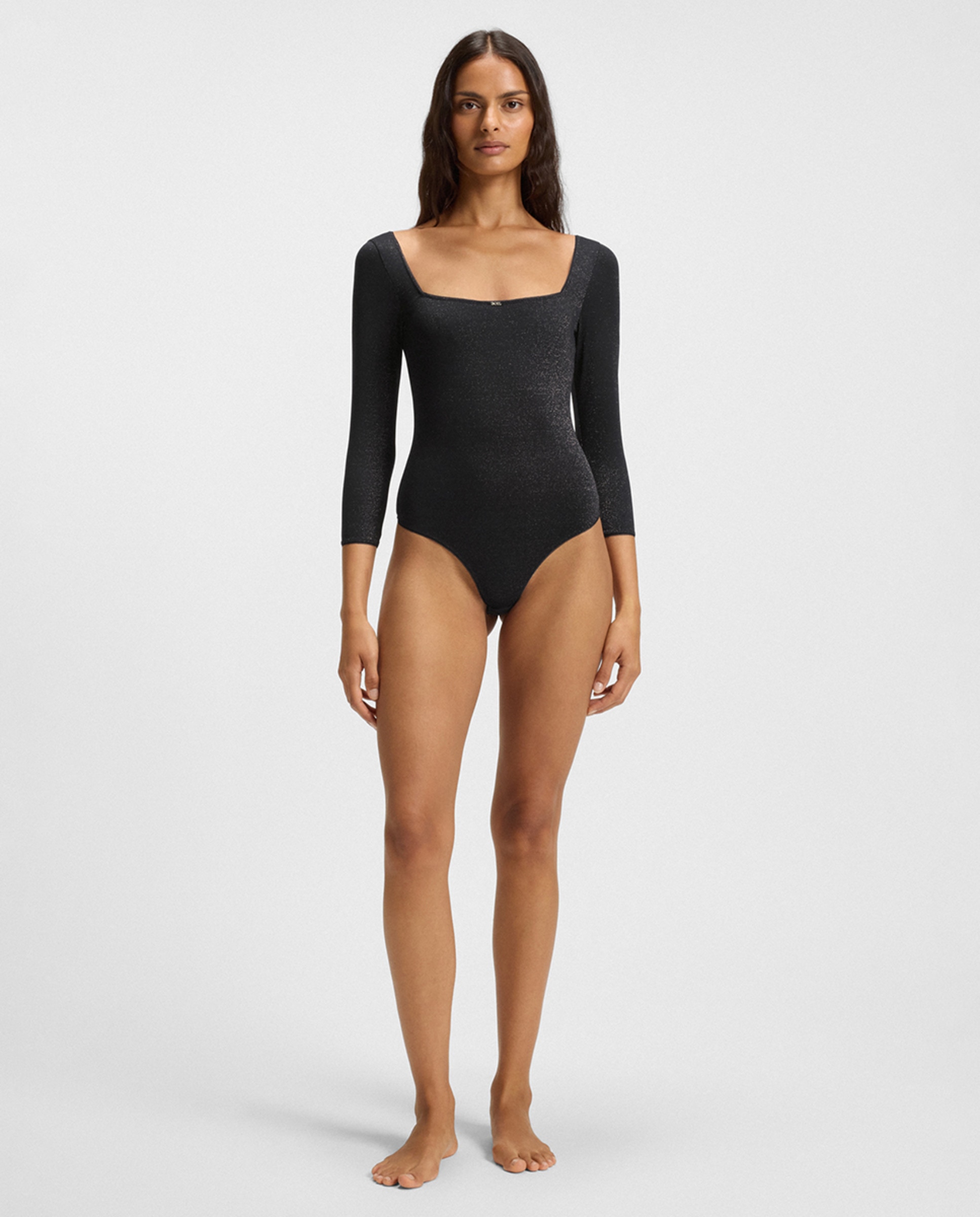 Imagem 0 de Body com Decote Ballet em Formato de Presente com Logótipo e Fio Metalizado Dourado - Preto