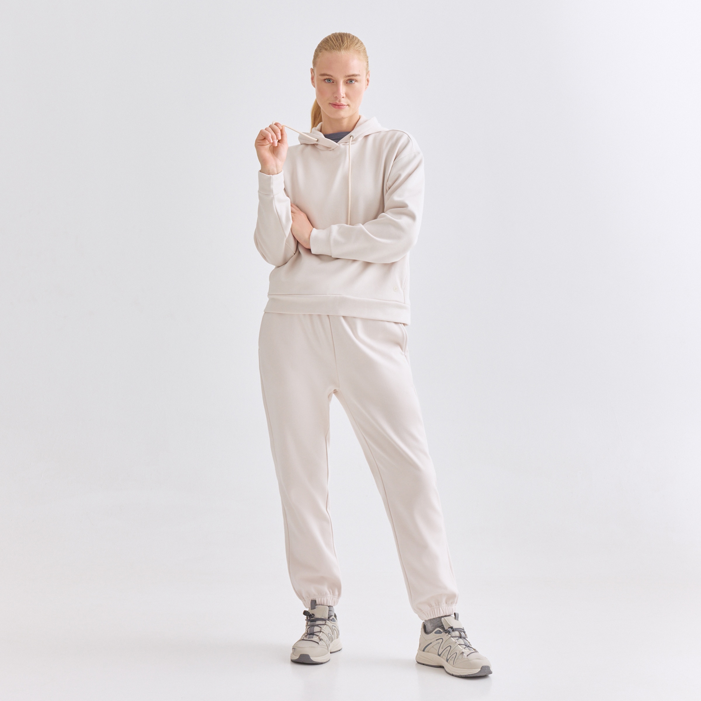 Sudadera Capucha Modal Perchada Blanco-2