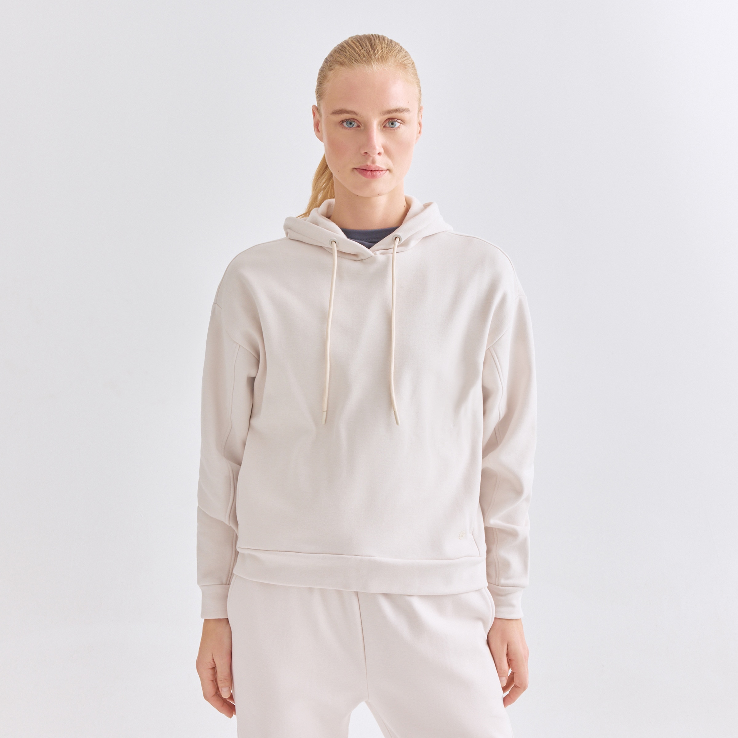 Sudadera Capucha Modal Perchada Blanco-1