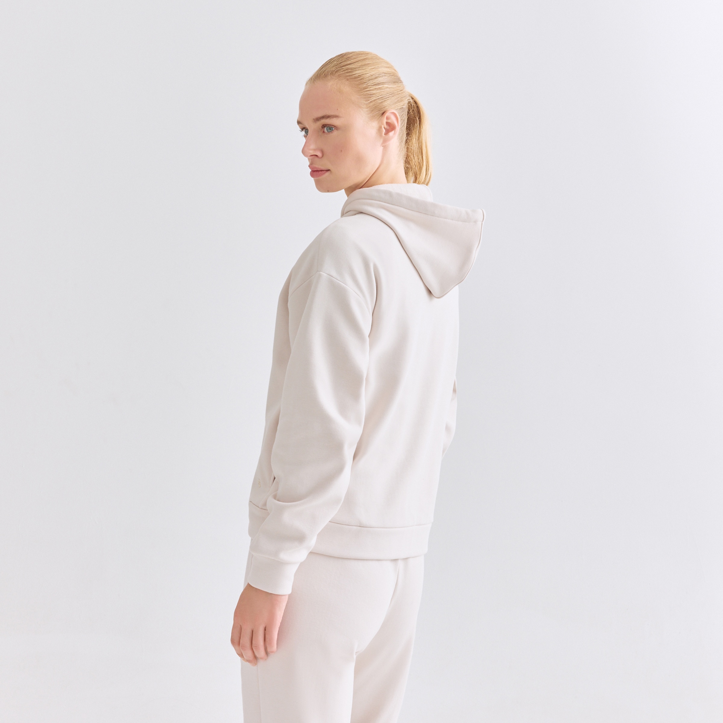 Sudadera Capucha Modal Perchada Blanco-3