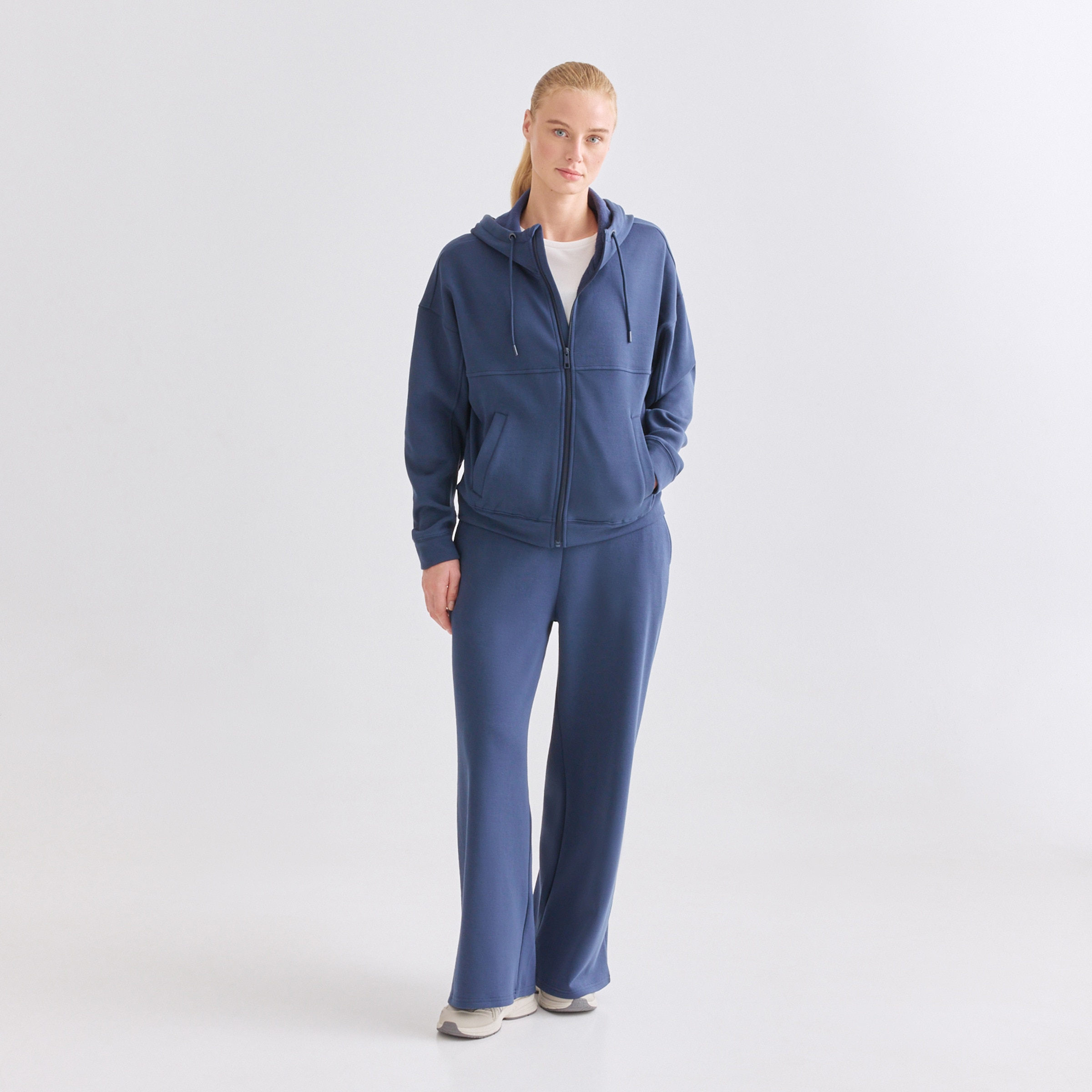 Sudadera Cremallera Modal Perchada Azul-2