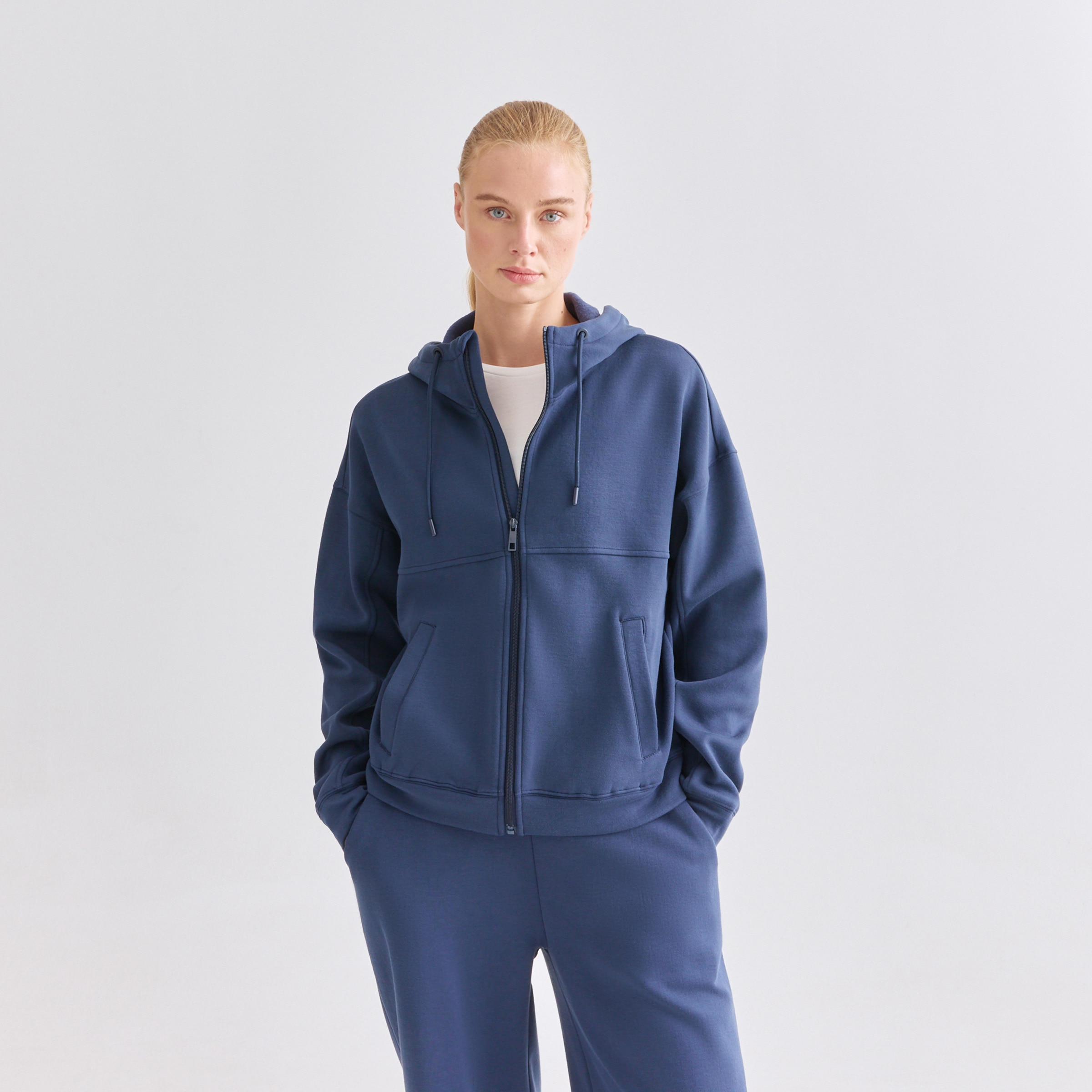 Sudadera Cremallera Modal Perchada Azul-1