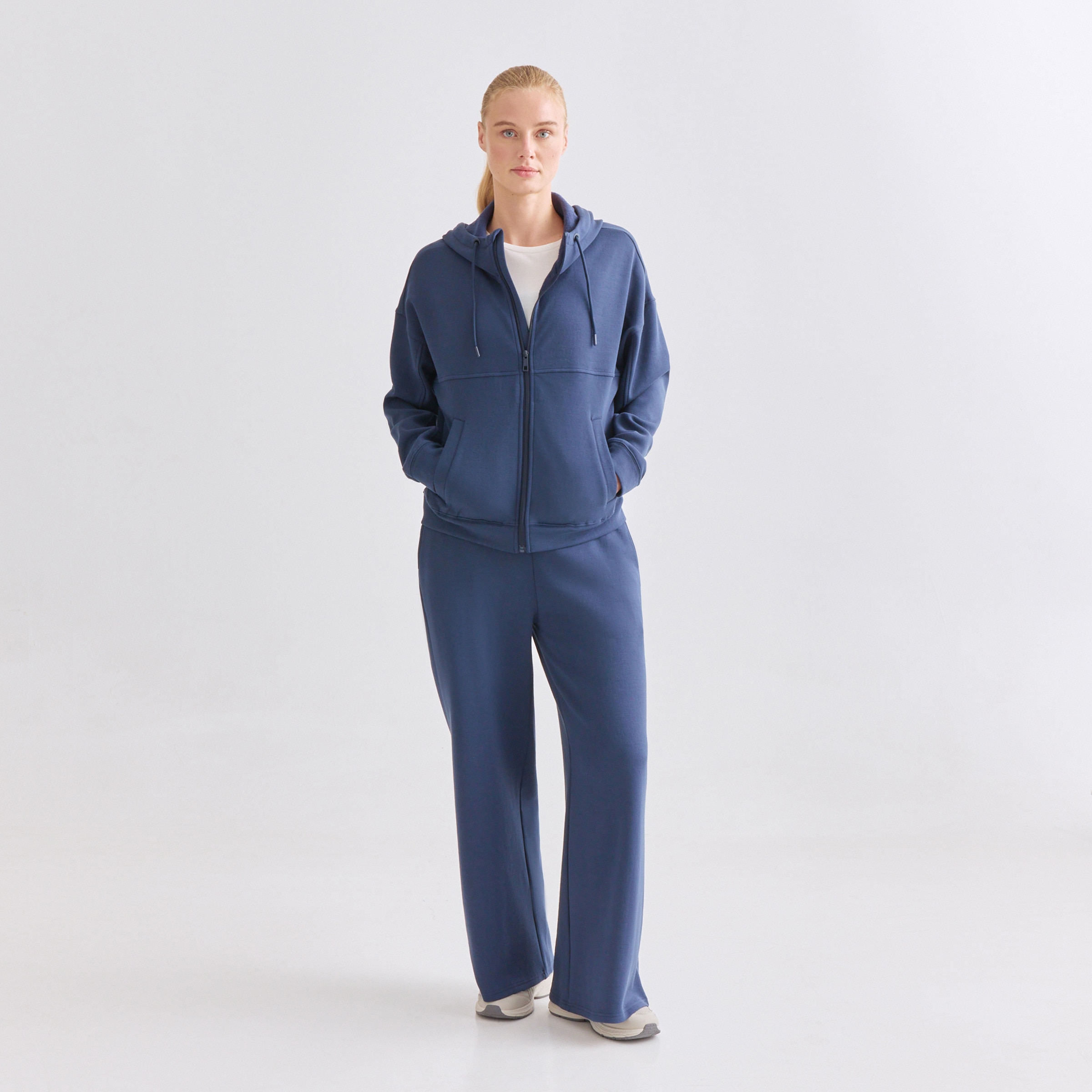 Pantalón Recto Modal Perchado Azul-1