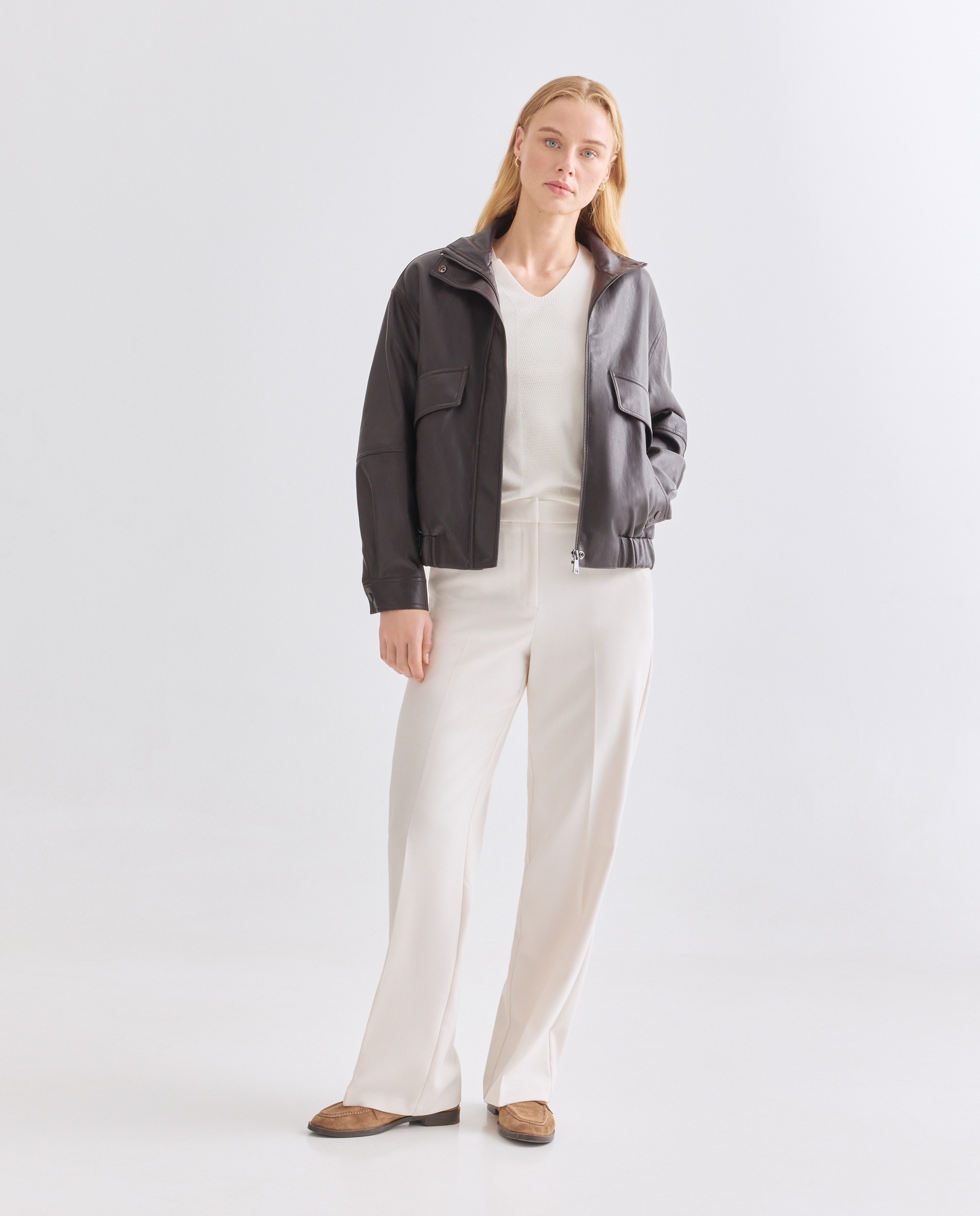 Camisola de malha lisa com manga comprida Natural-2