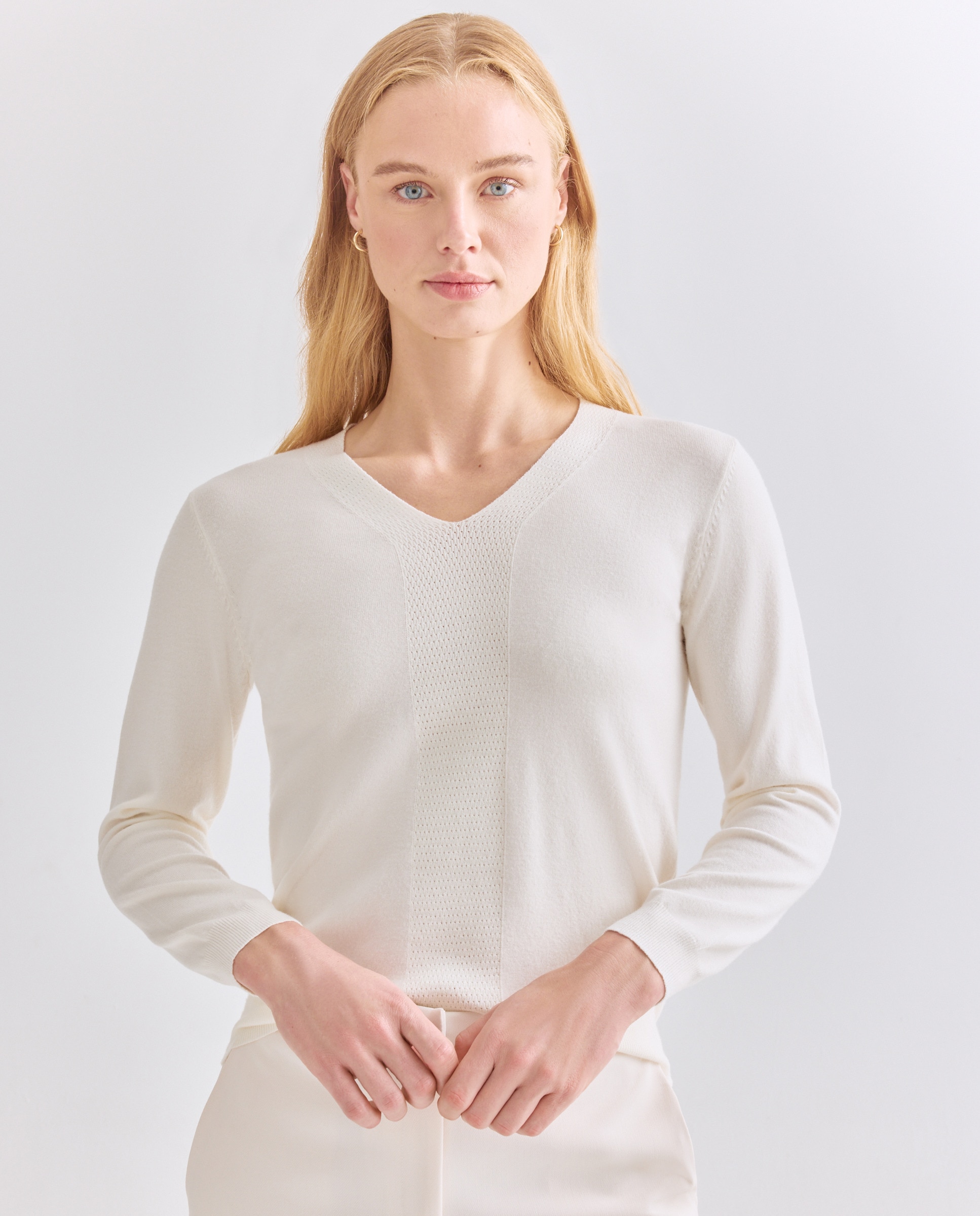 Camisola de malha lisa com manga comprida Natural-1