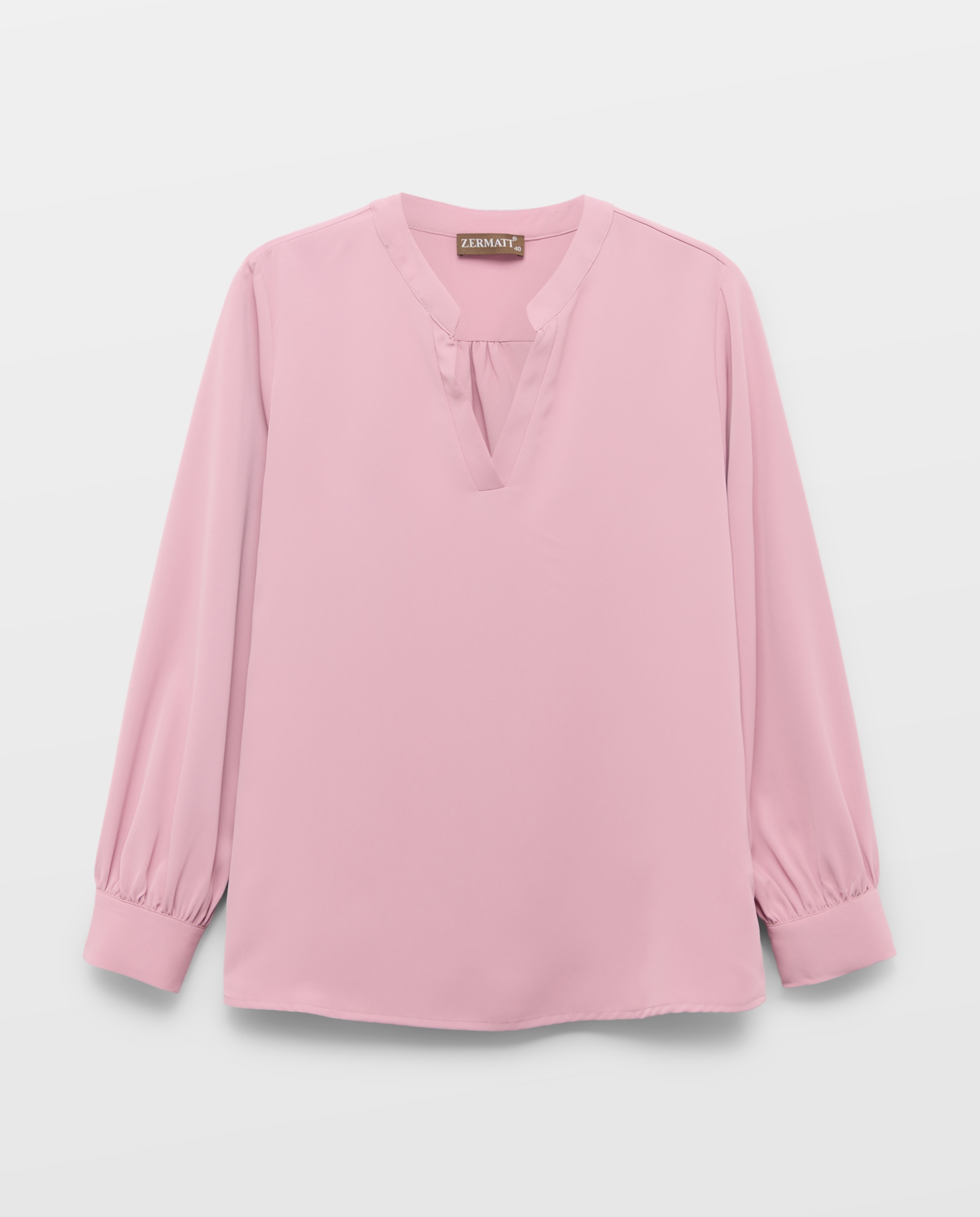 Blusa lisa de mulher com manga comprida Rosa-4