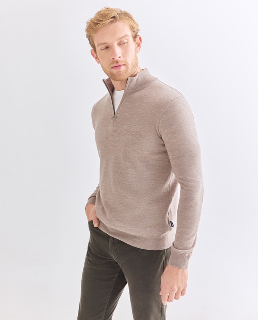 Imagem 0 de Camisola de Malha de Lã Merino com Meio Fecho de Correr e Cotoveleiras