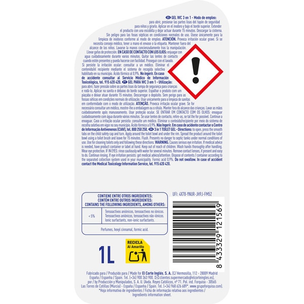 WC disinfectant gel 3 in 1 marine bottle 1 l