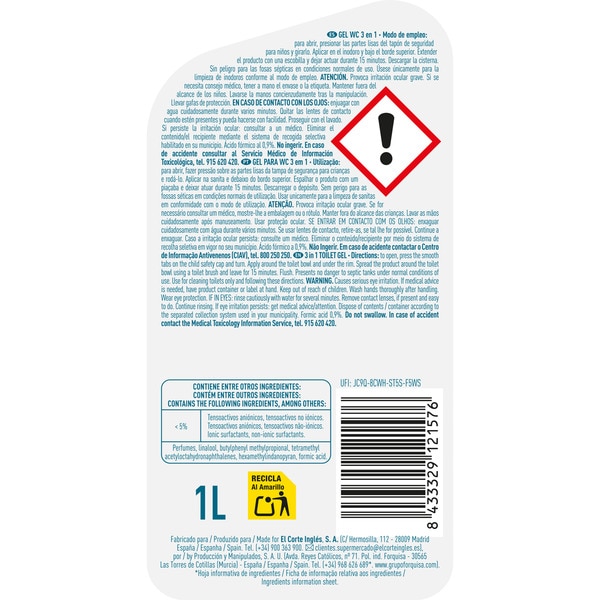 WC-Desinfektionsmittel Gel 3 in 1 SPA Flasche 1 l