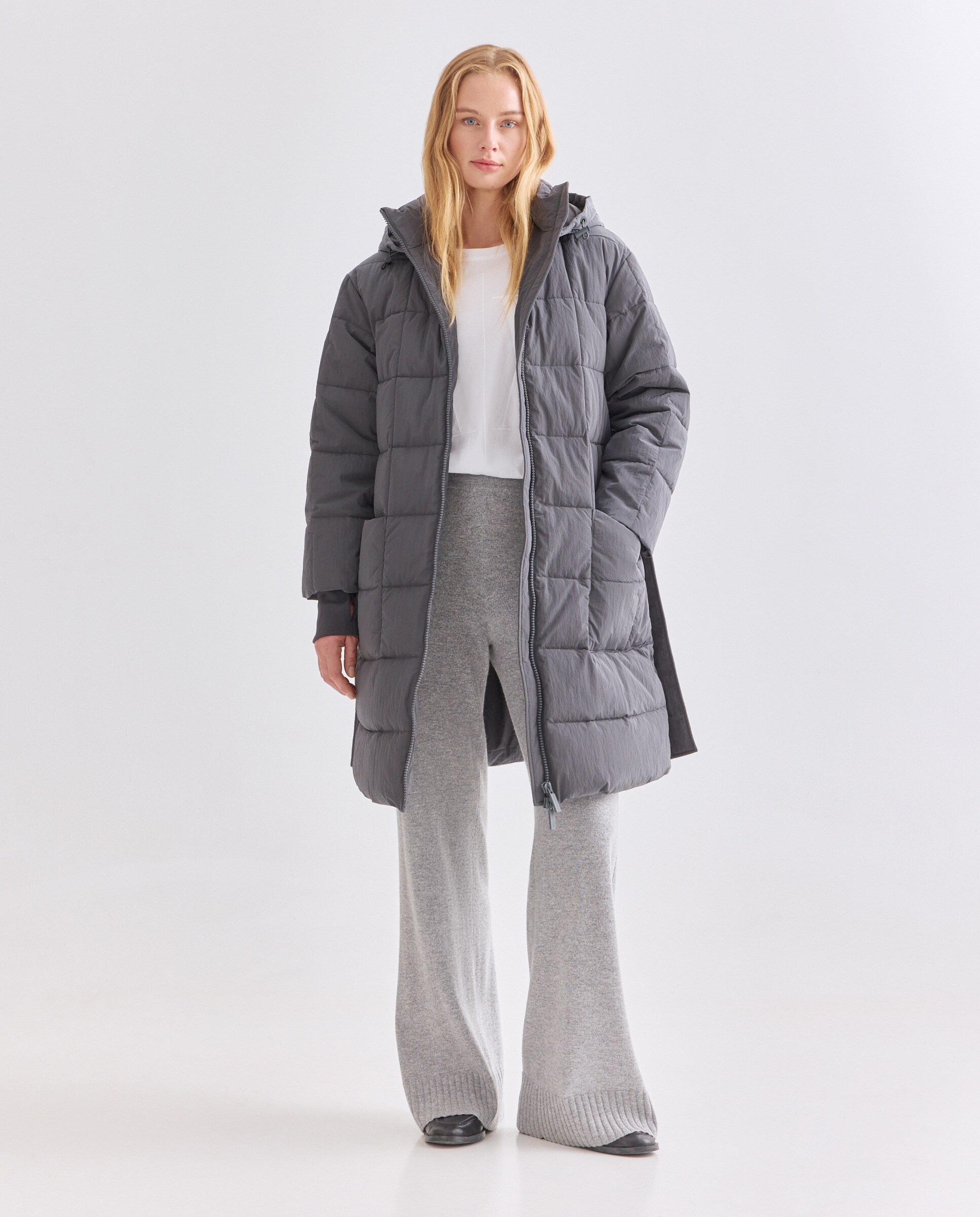 Calças de Malha de Perna Larga Cinzento-1