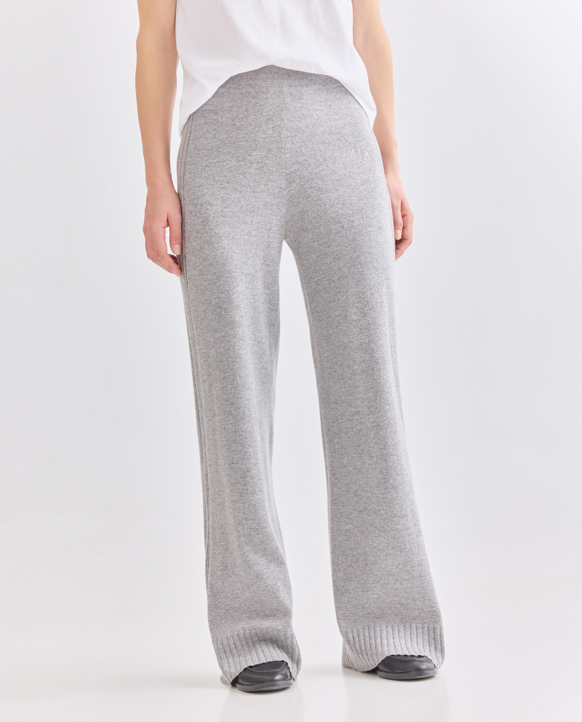 Calças de Malha de Perna Larga Cinzento-2