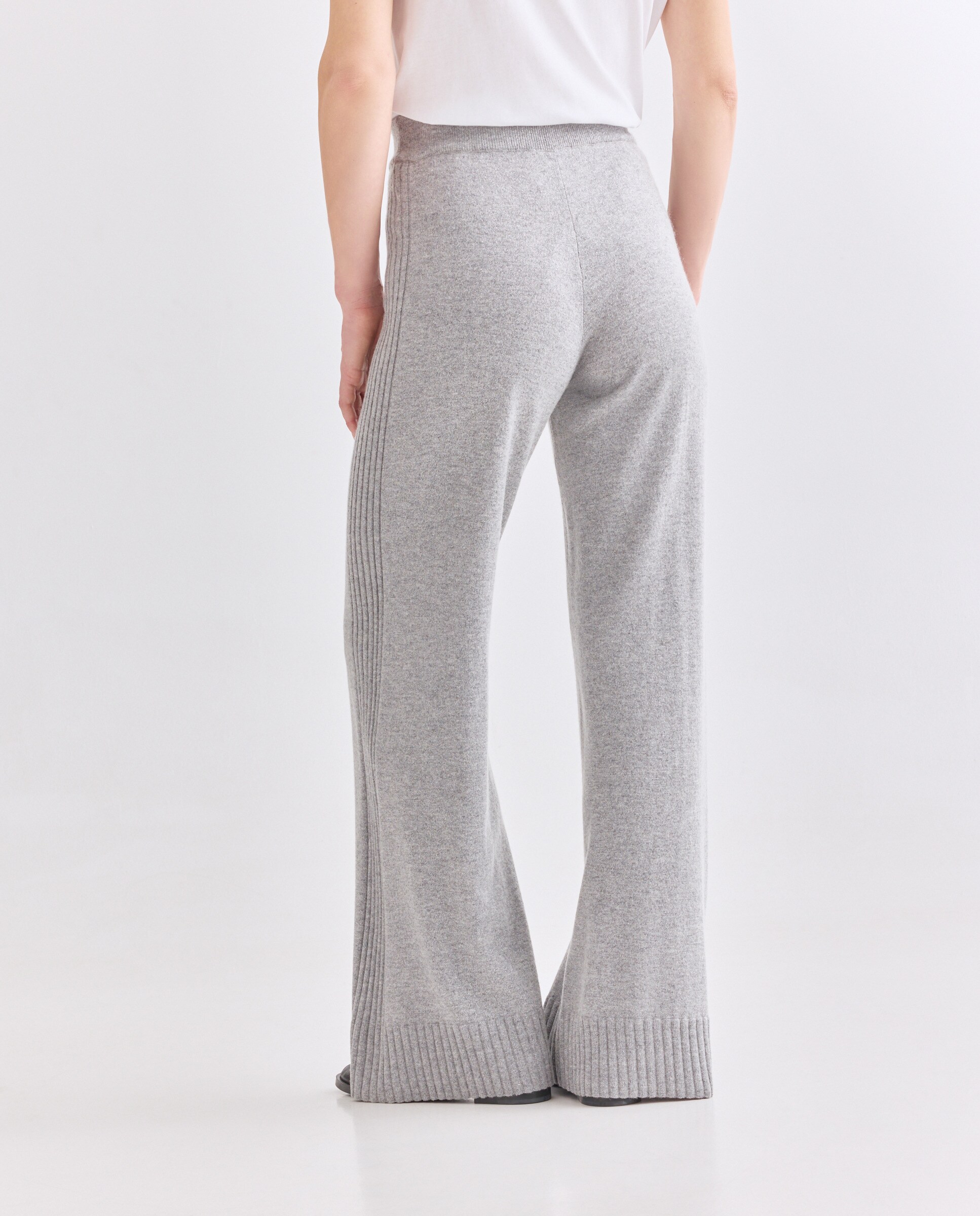 Calças de Malha de Perna Larga Cinzento-3