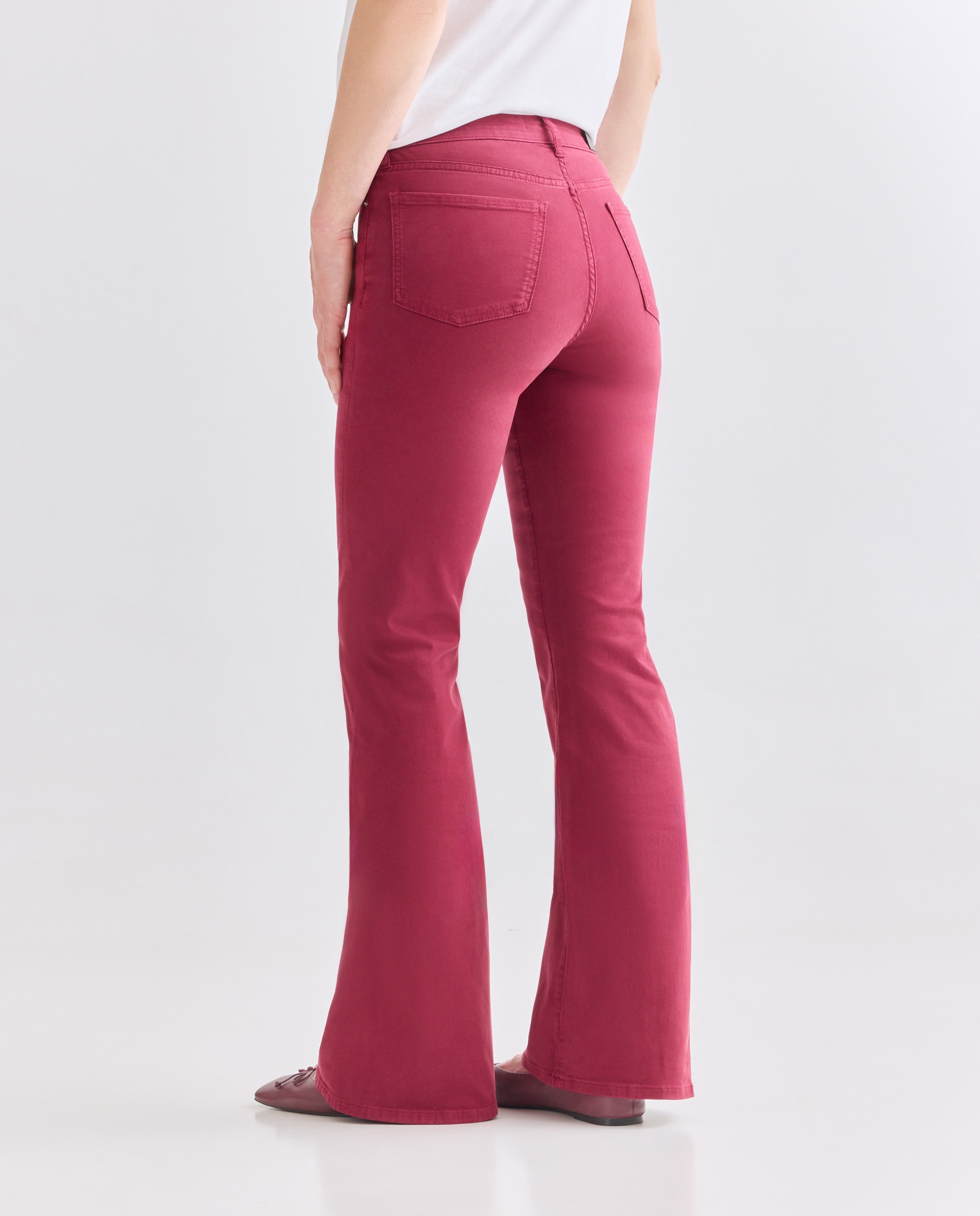 Calças de 5 Bolsos J98 à Boca de Sino com Cintura Subida Bordeaux-3