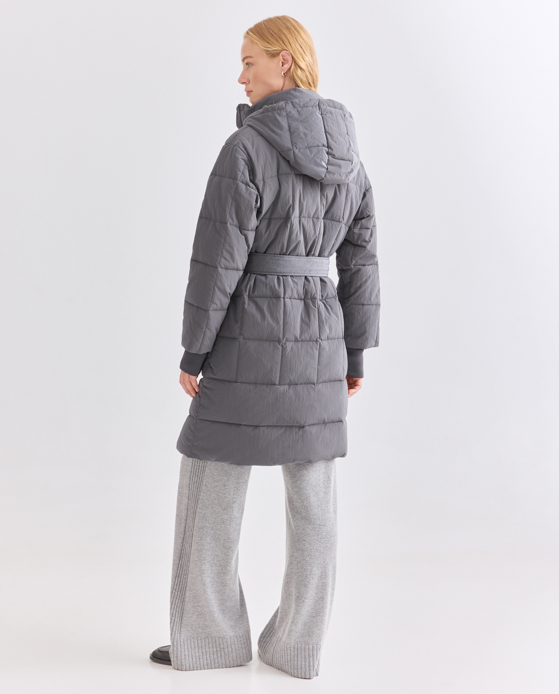 Blusão acolchoado comprido de mulher com capuz Cinzento-escuro-3