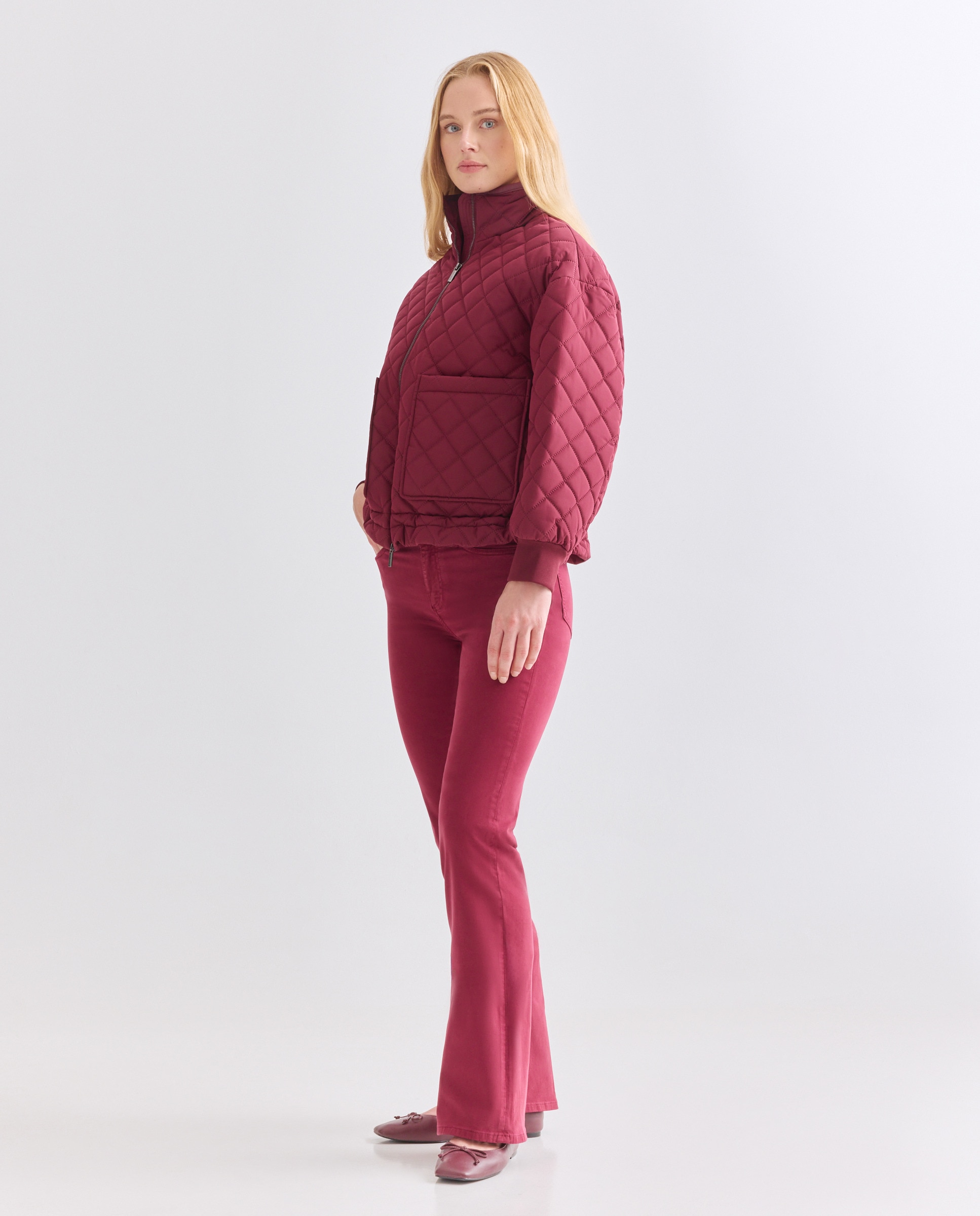 Blusão Acolchoado com Gola Alta Bordeaux-3