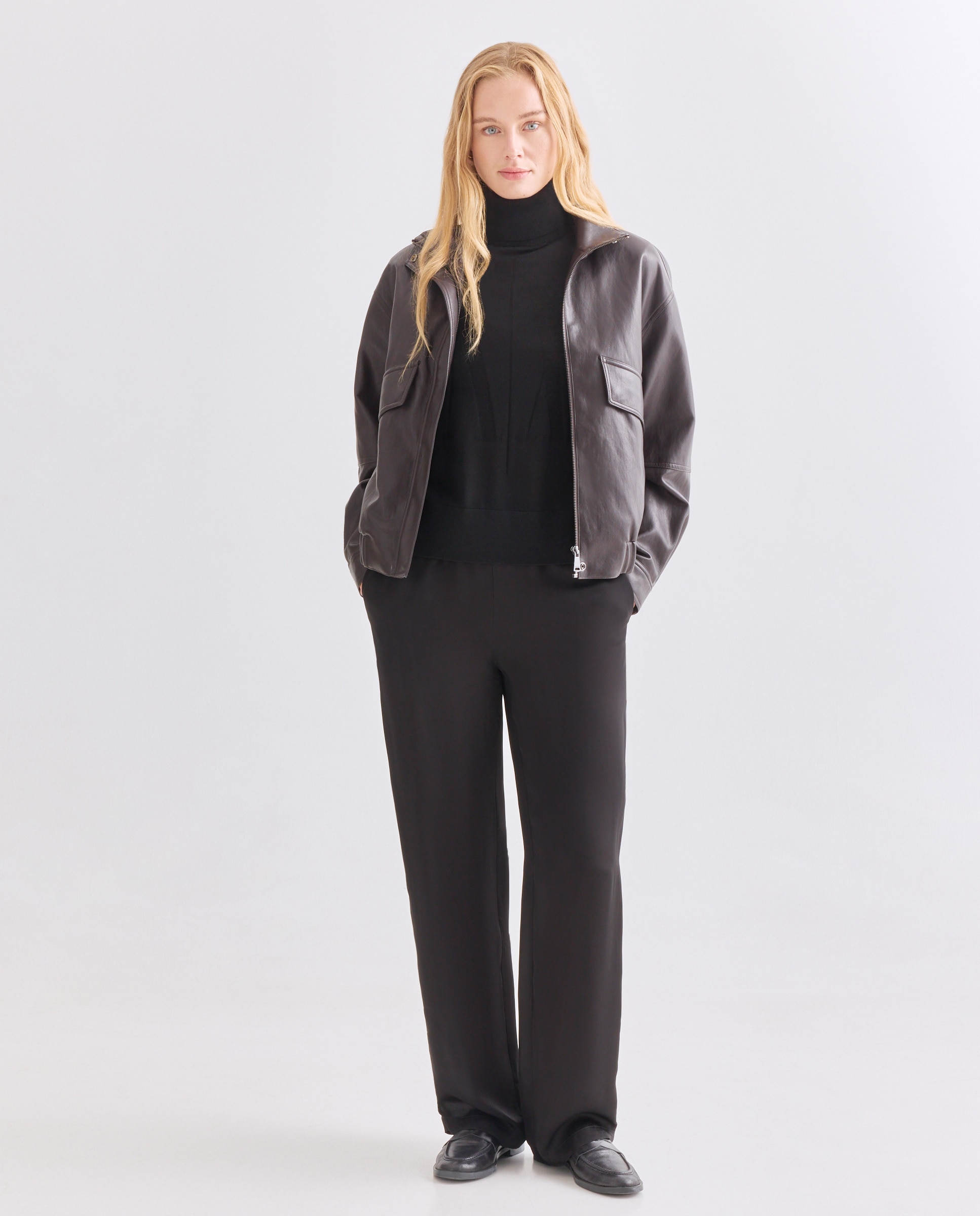 Camisola de Malha Merino com Gola Dobrada Icon Preto-2