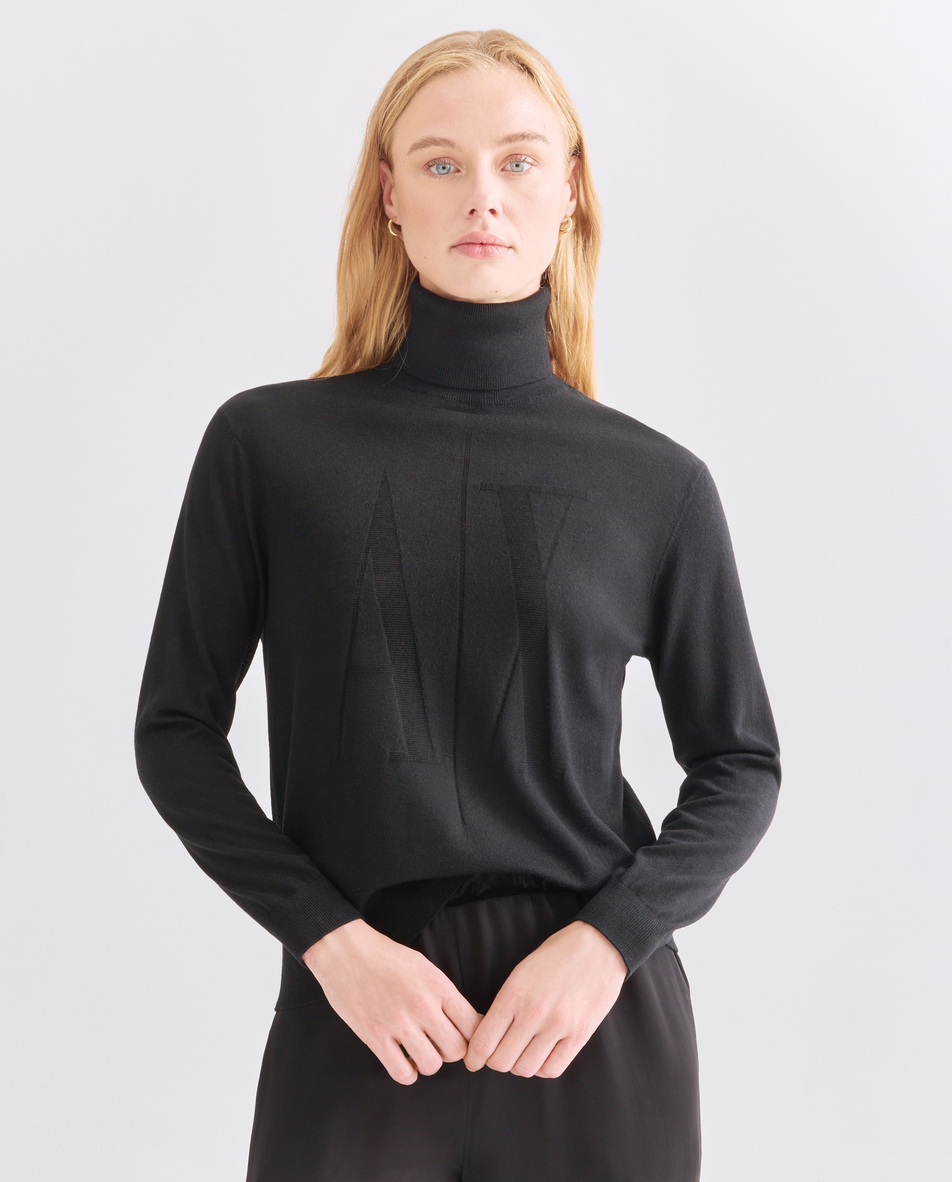 Camisola de Malha Merino com Gola Dobrada Icon Preto-1